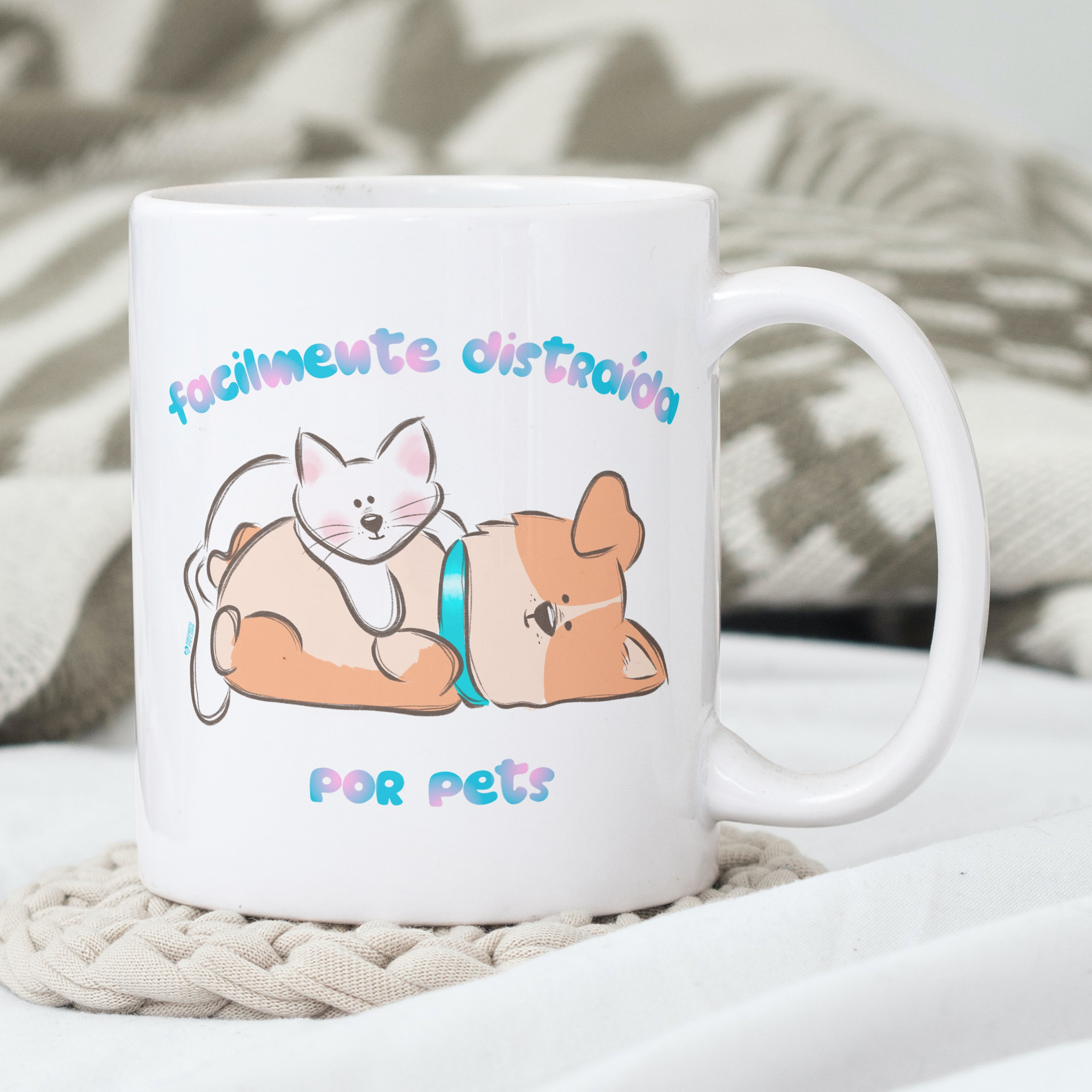 Nome do produto: Caneca Facilmente Distraída por Pets
