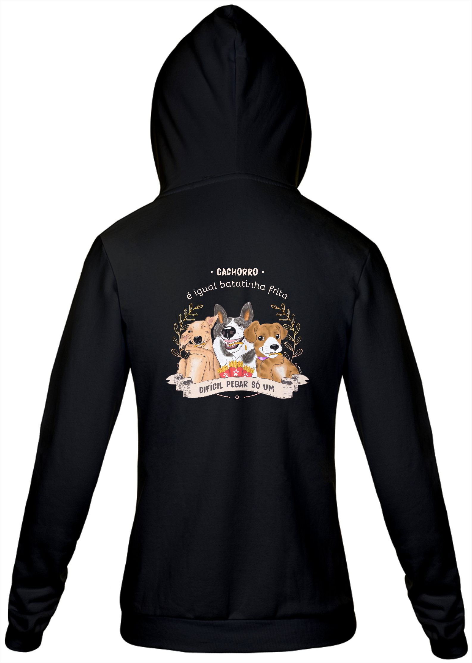Nome do produto: Moletom com Zíper Cachorro é Igual Fritas Preto