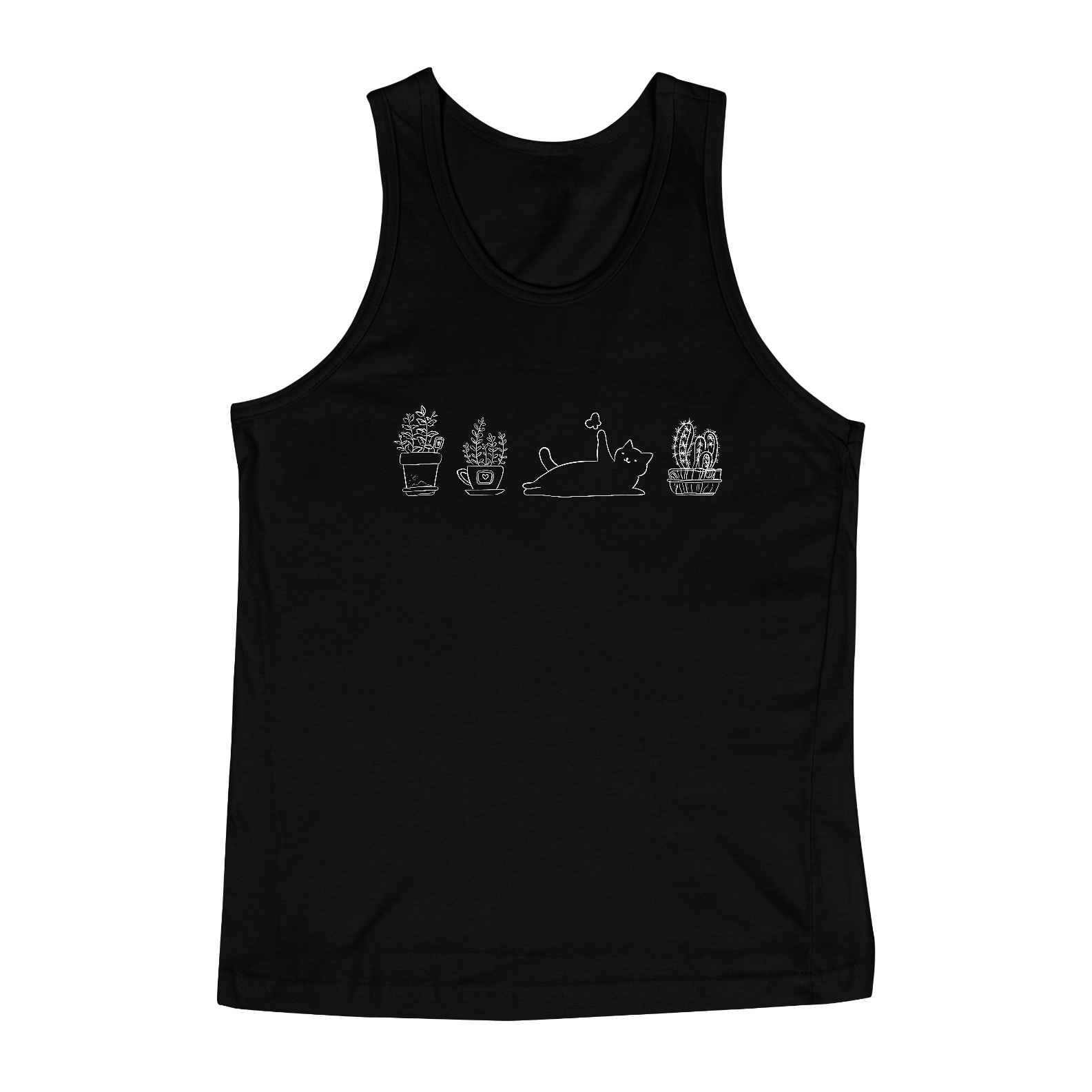 Nome do produto: Regata Masculina Gatos e Plantas Preta