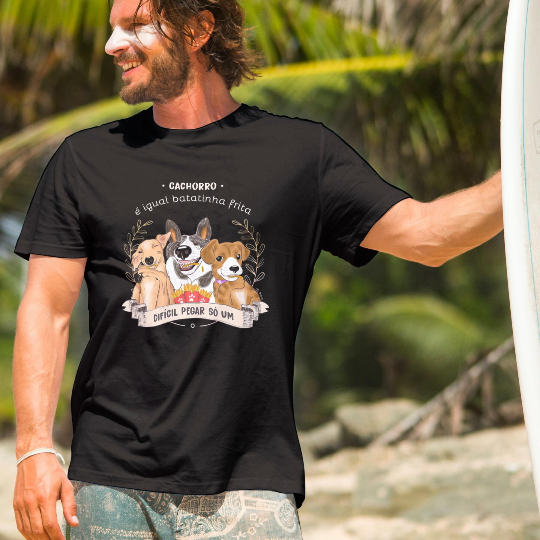 Nome do produto: Camiseta Masculina Cachorro é Igual Fritas