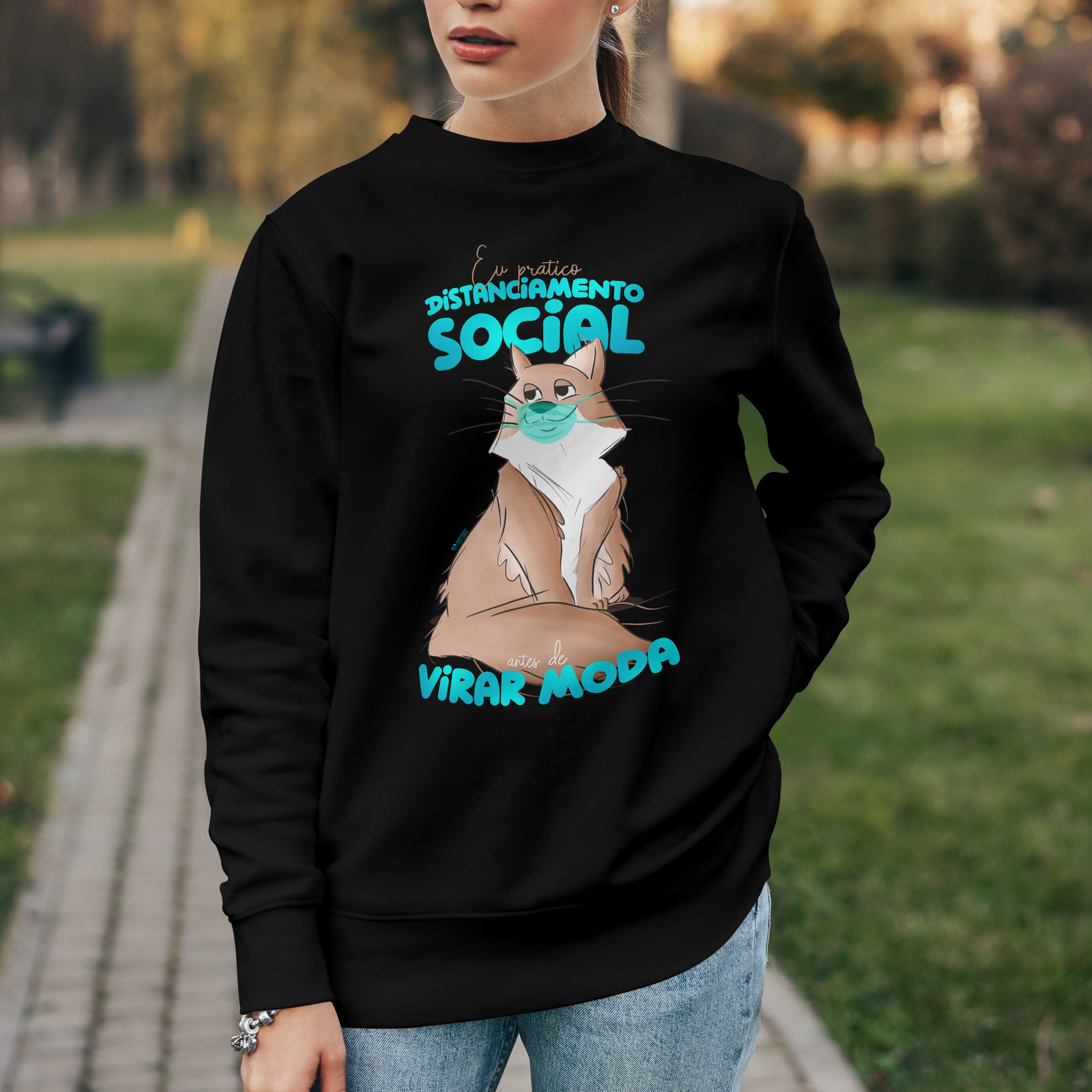 Nome do produto: Moletom Fechado Unissex Gato Distanciamento Social