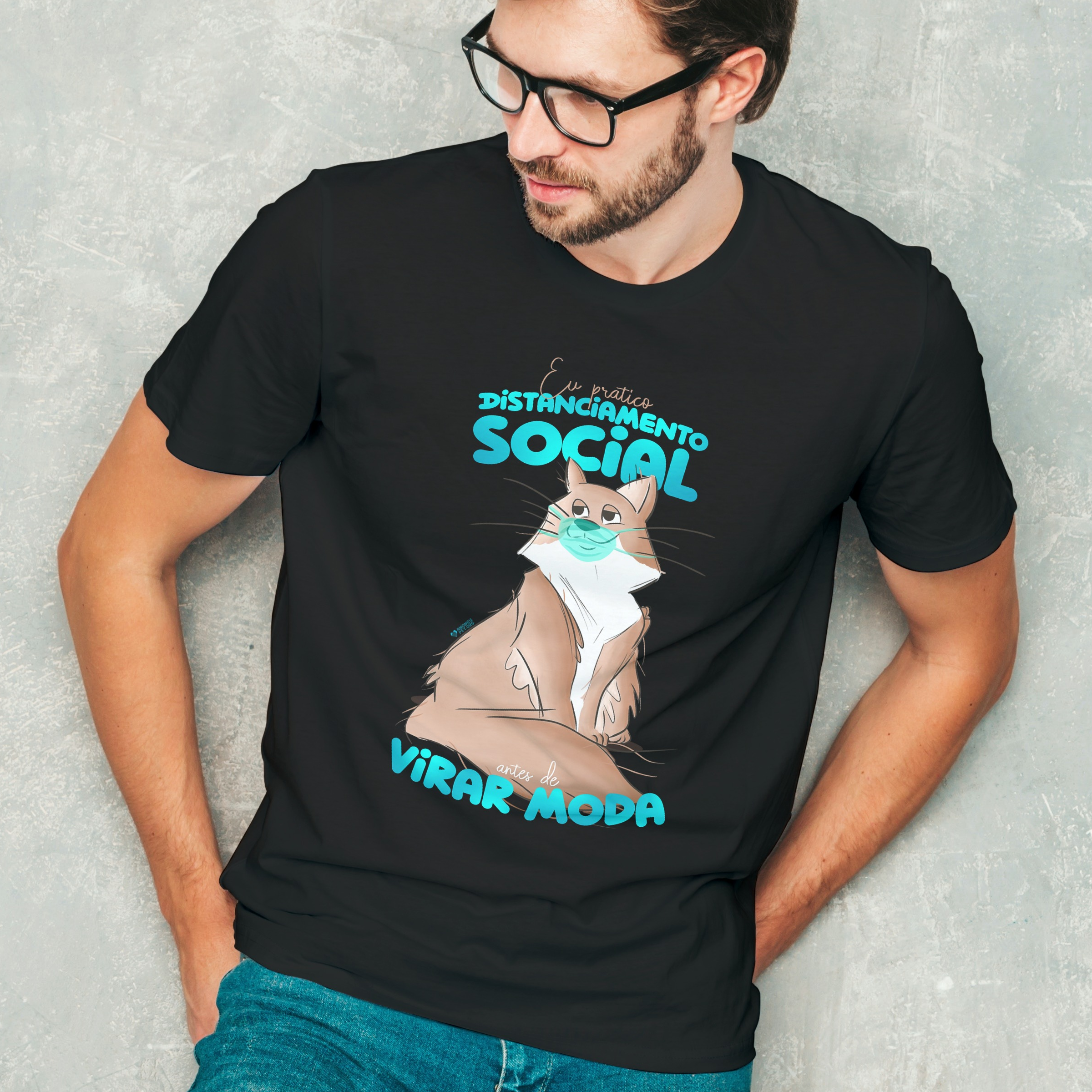 Nome do produto: Camiseta Masculina Gato Distanciamento Social