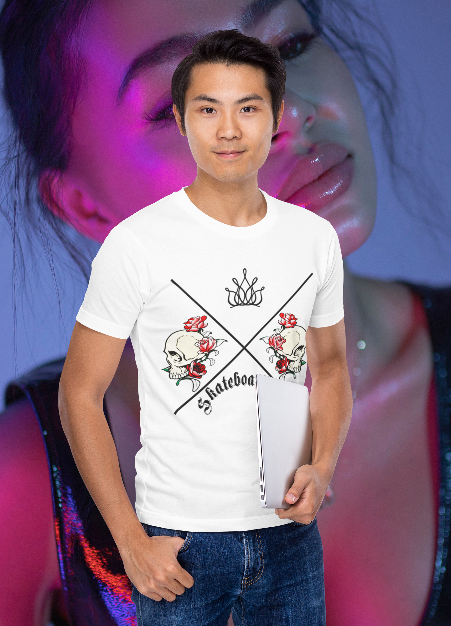 Nome do produto: Camiseta Skateboarding Caveiras & Rosas