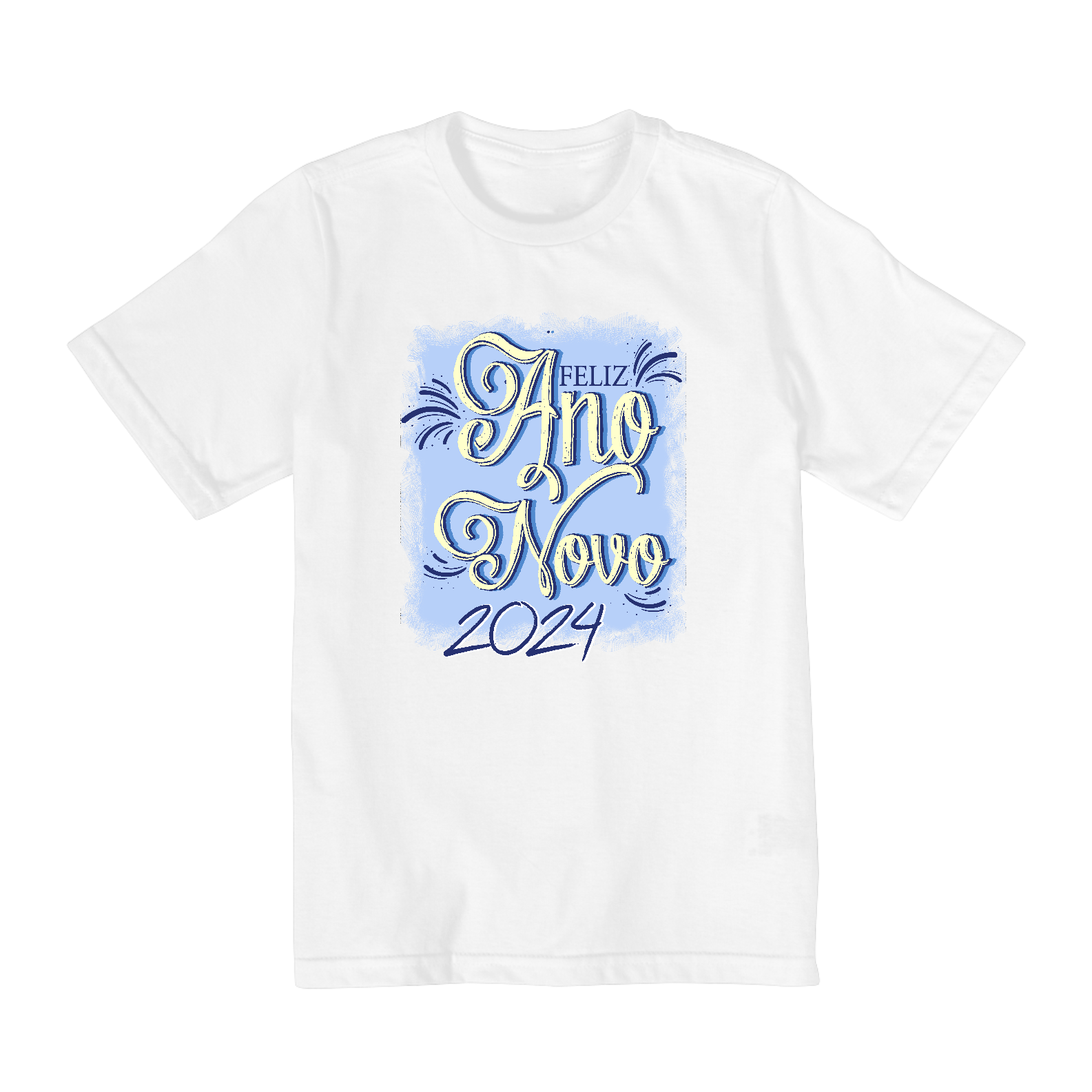 Nome do produto: Camiseta Infantil (10 a 14) Ano Novo Reveillon Azul 2024