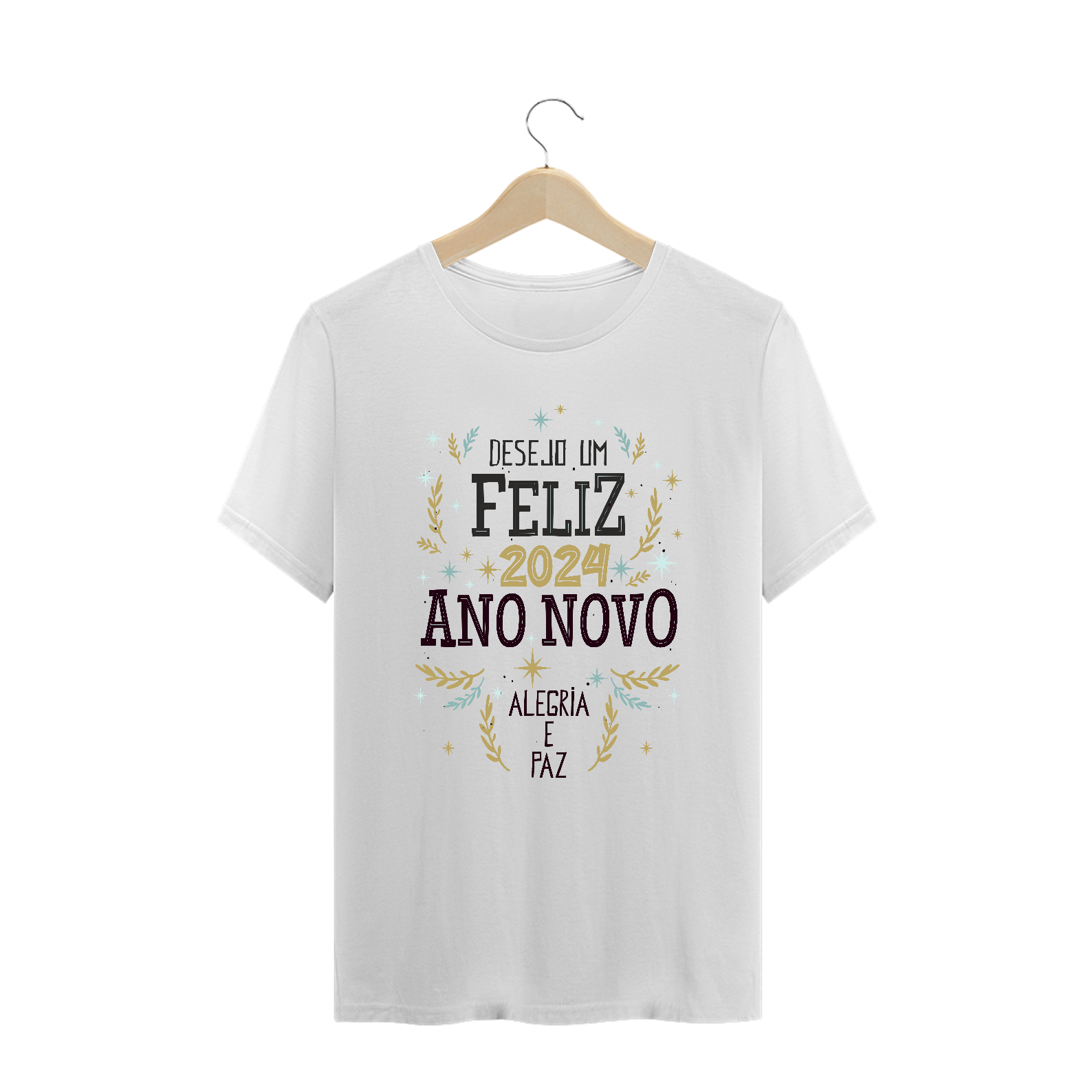 Nome do produto: Camiseta Plus Size Ano Novo 2024 Alegria e Paz