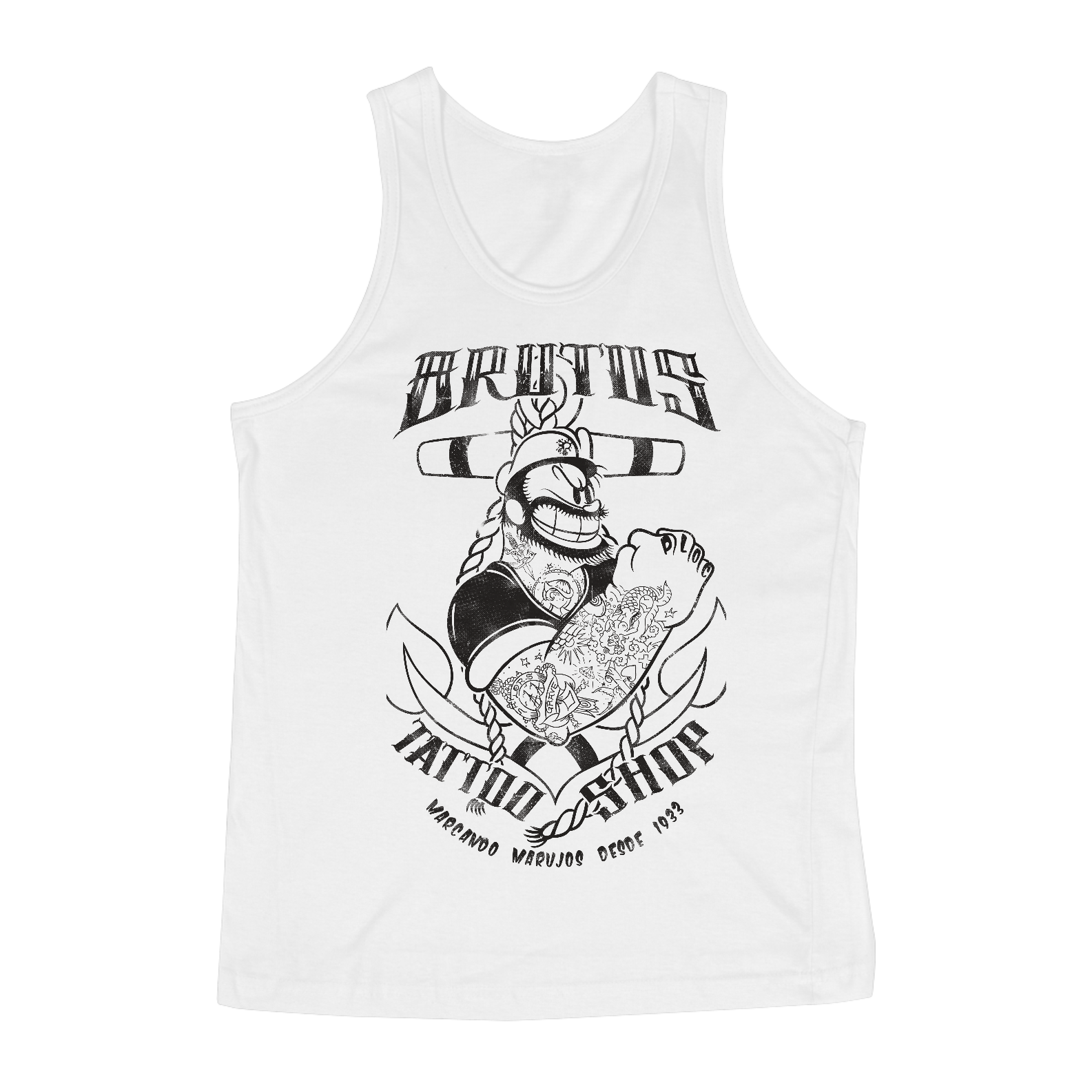 Nome do produto: Regata Popeye Brutus Tattoo Shop