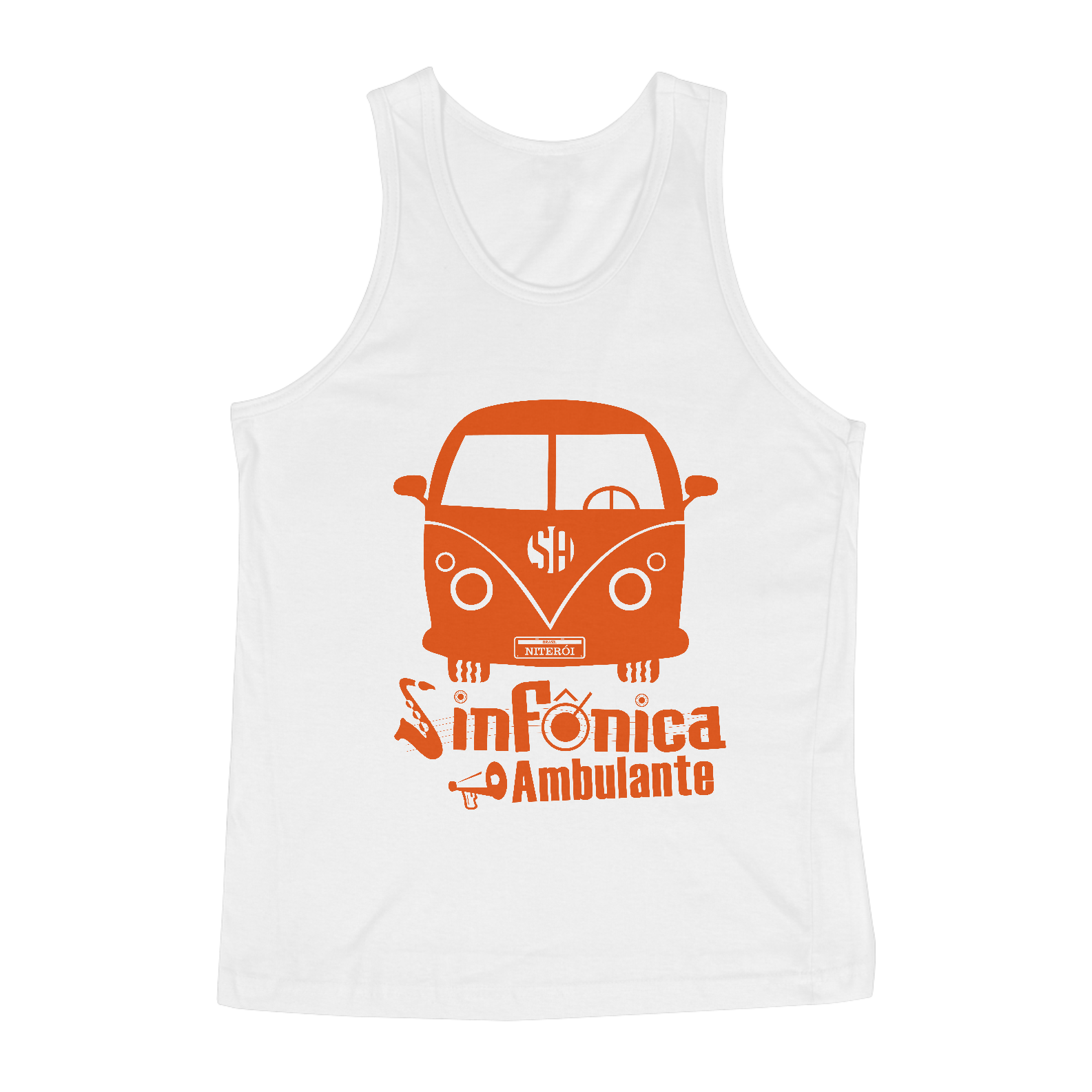 Nome do produto: Regata Sinfônica Ambulante (estampa laranja)