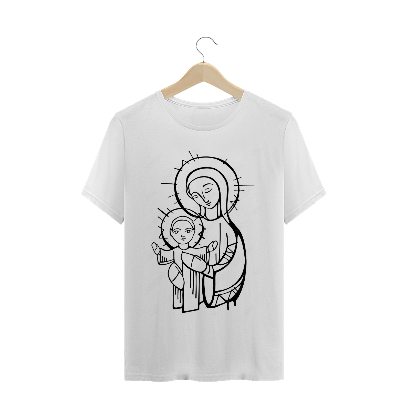 Nome do produto: Camiseta Nossa Senhora com menino Jesus