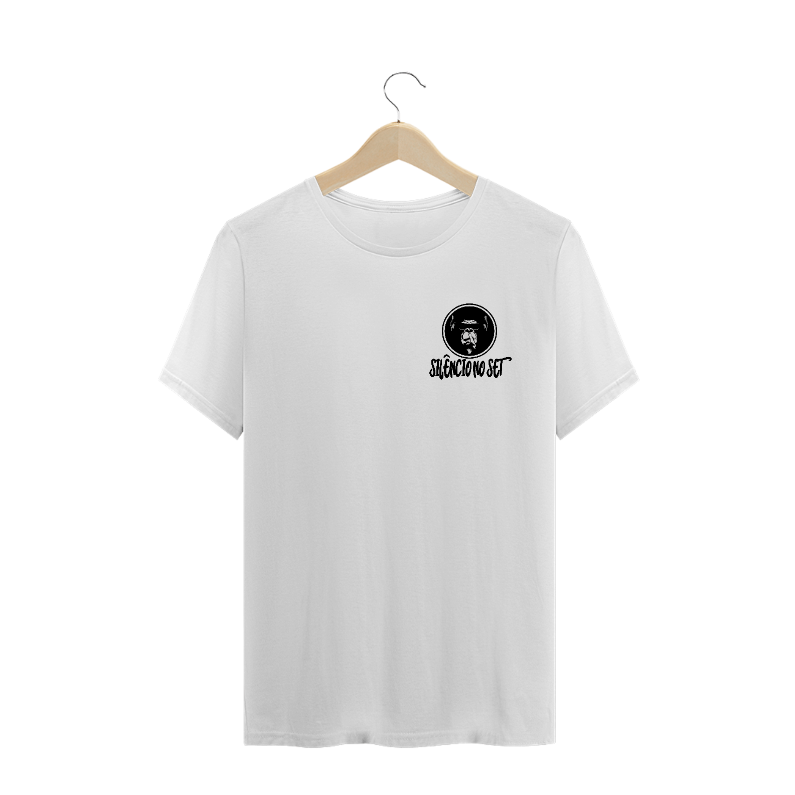 Nome do produto: Camiseta Silêncio no Set I | Branca | Cinza