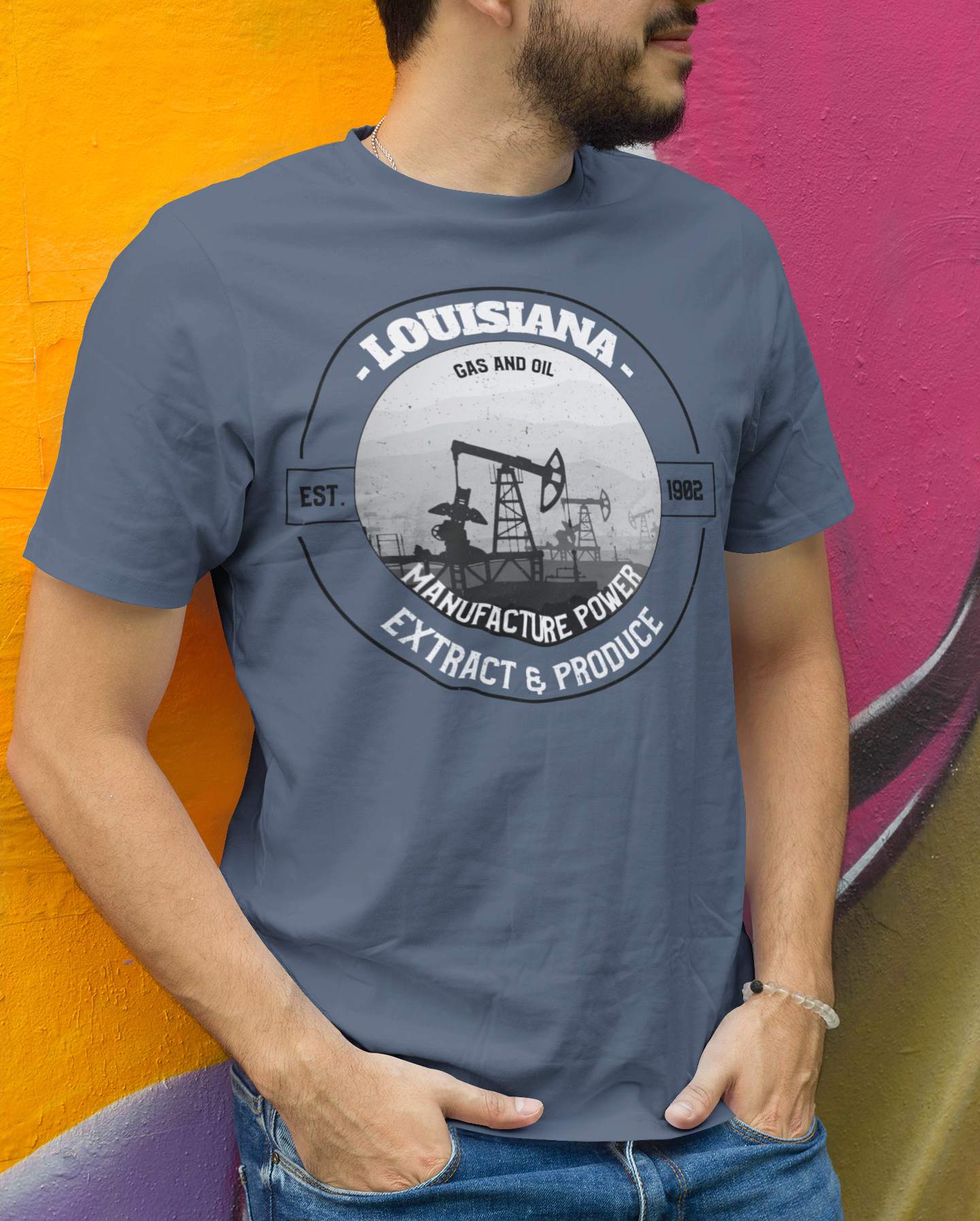 Nome do produto: CAMISETA MASCULINA ESTONADA AZUL MARINHO  LOUISIANA