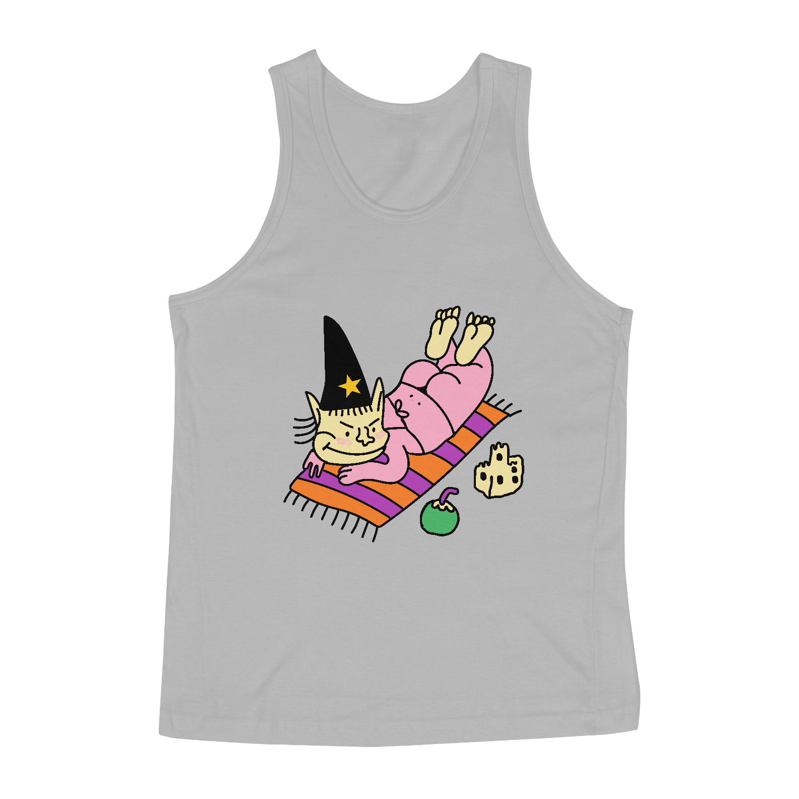 Nome do produto: Regata Gnomim Praieira, Feiticeira e Tá Solteira