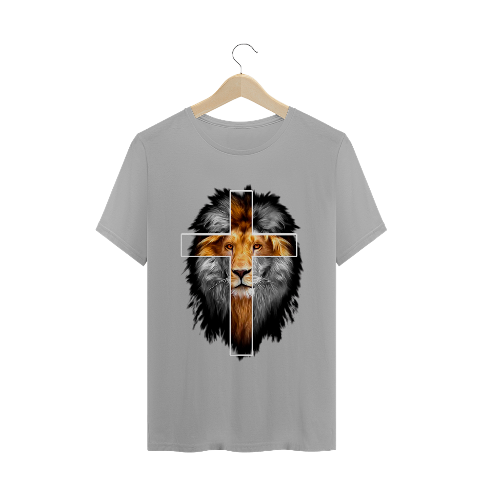 Nome do produto: Camiseta T-Shirt Gospel - Leão e Cruz