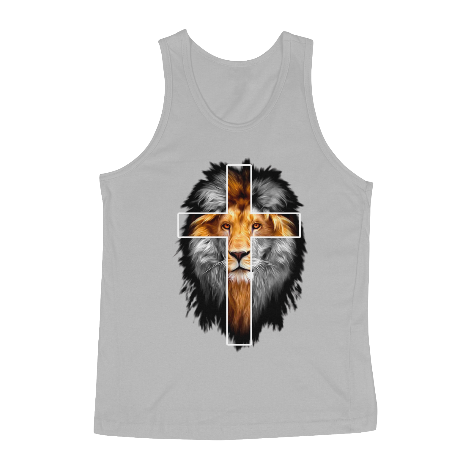 Nome do produto: Camisa Regata Gospel - Leão e Cruz