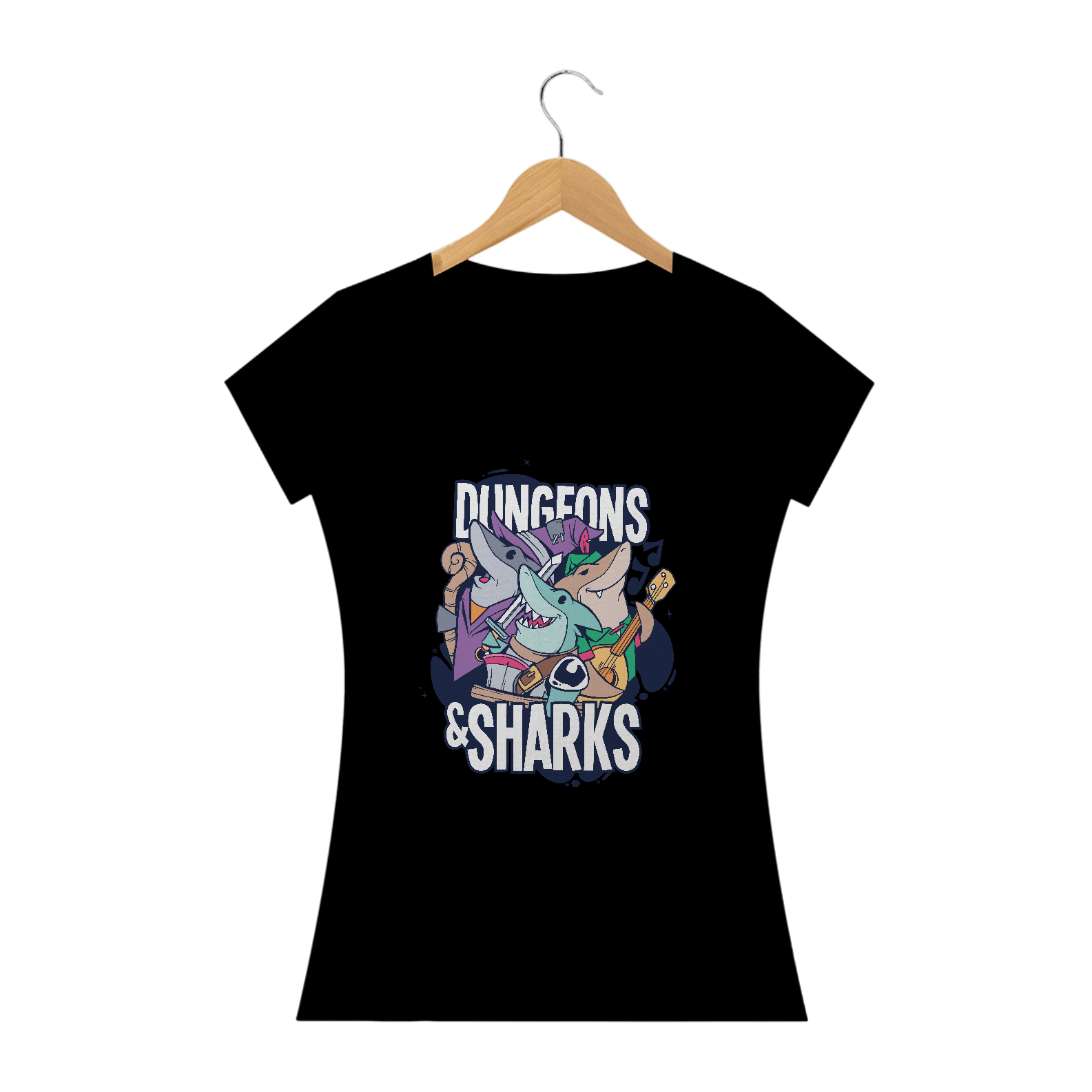 Nome do produto: Camiseta feminina Dungeons & Sharks