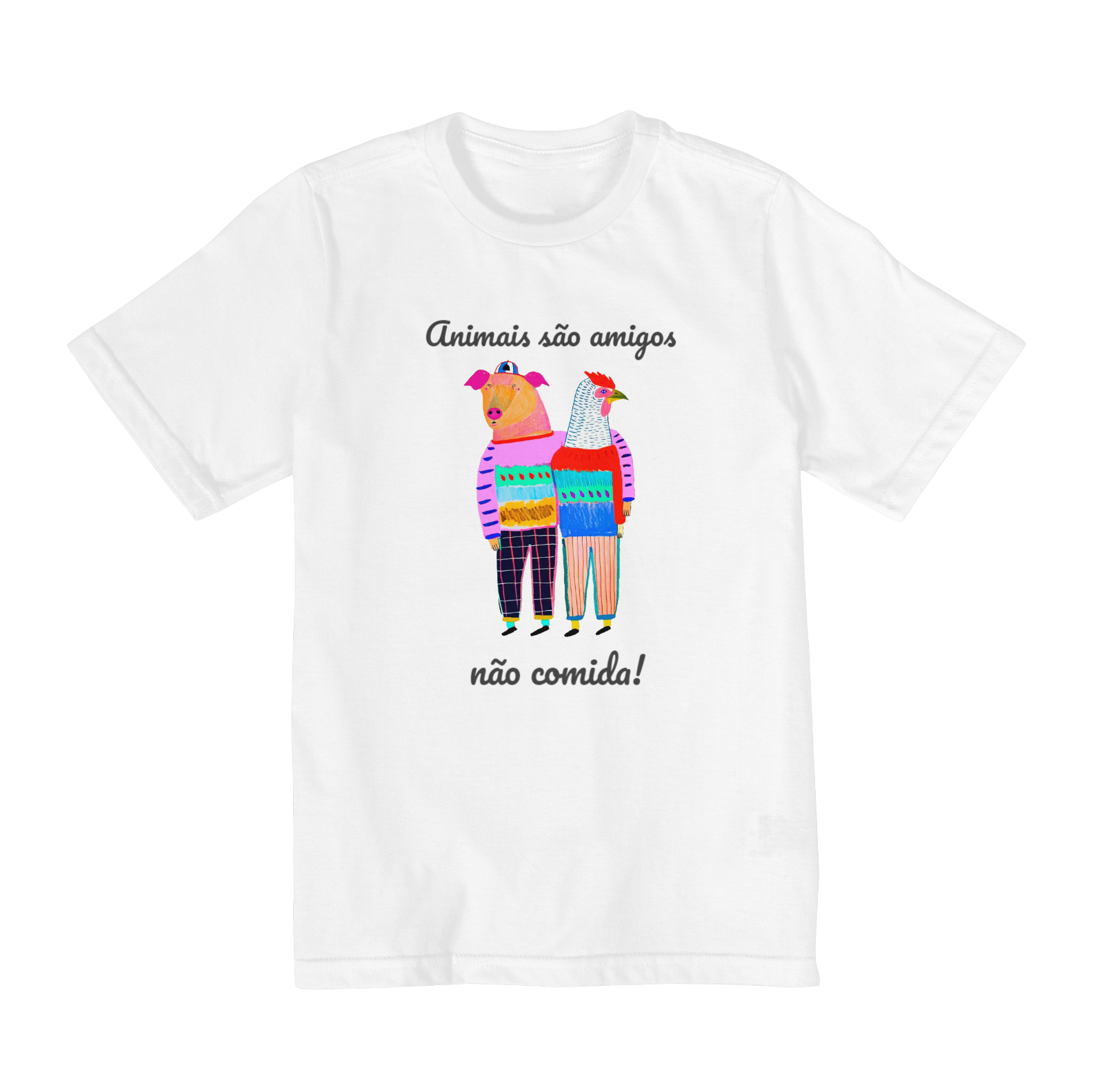 Nome do produto: Camiseta Animais são amigos, não comida! Tam: 2, 4, 6 e 8.