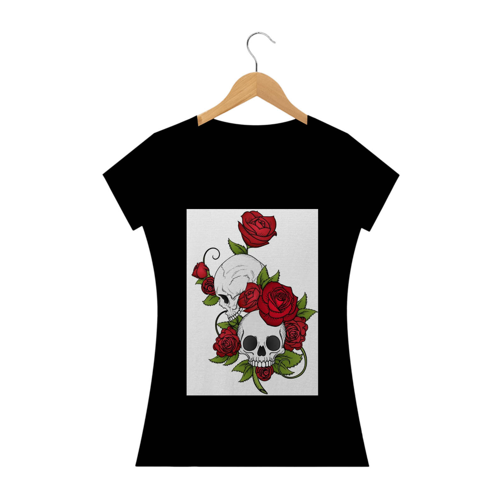 Nome do produto: BABY LOOK CAVEIRA ROSAS