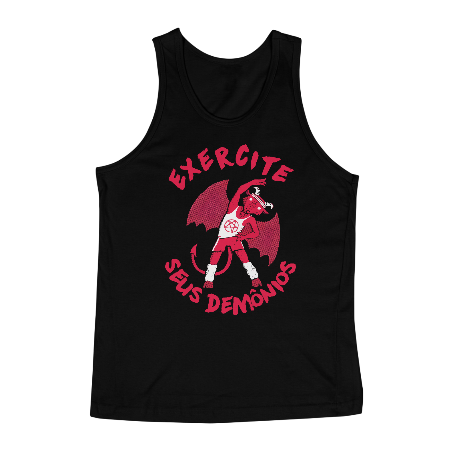 Nome do produto: CAMISETA REGATA MAROMBA EXERCITE SEUS DEMÔNIOS