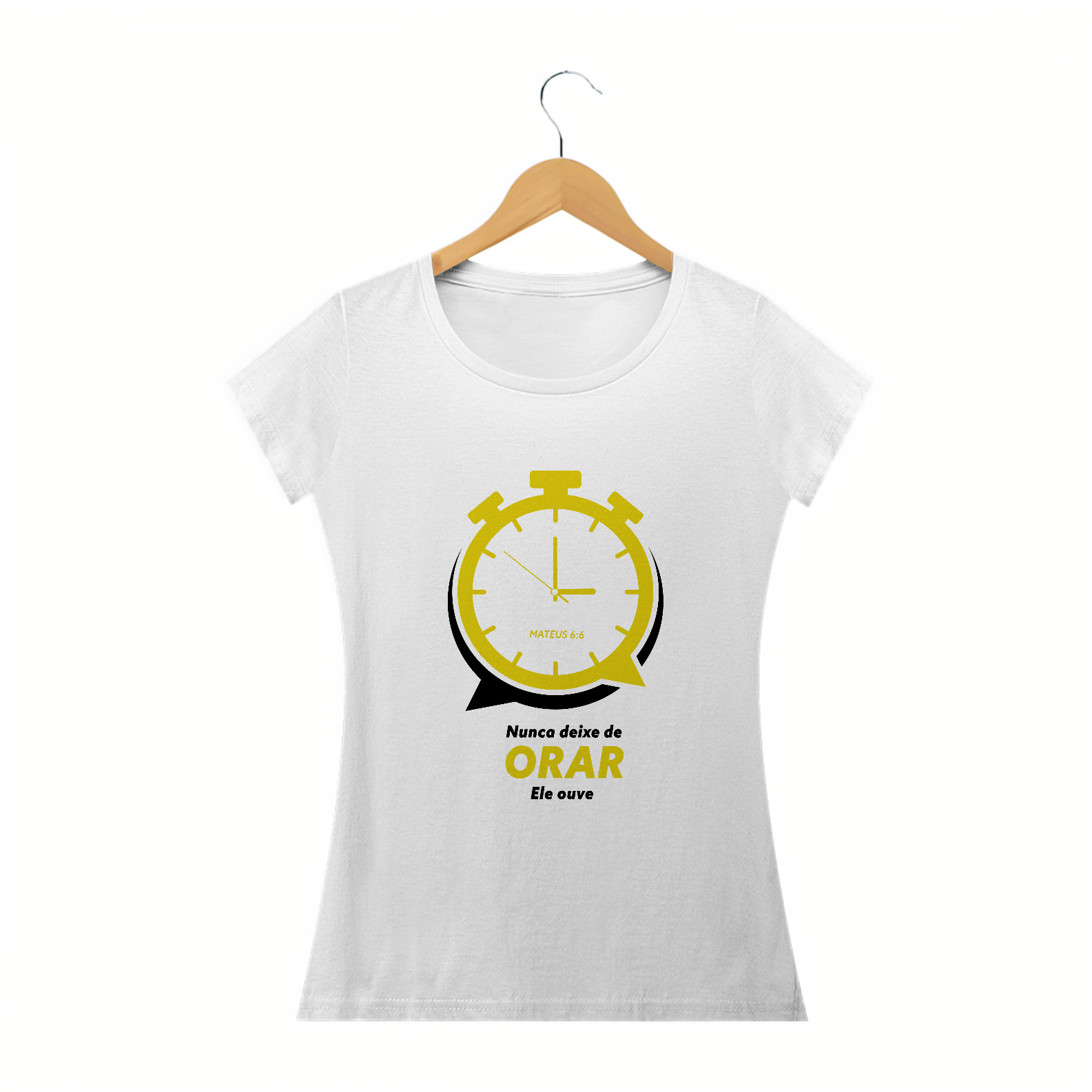 Nome do produto: T-SHIRT FEMININA - MALHA QUALITY - ORAÇÃO (YELLOW)