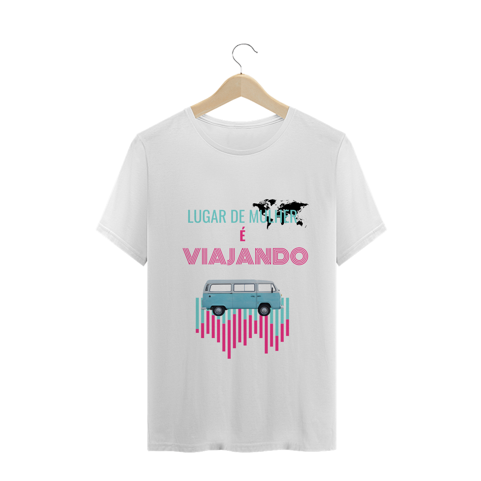 Nome do produto: CAMISETA- LUGAR DE MULHER É VIAJANDO
