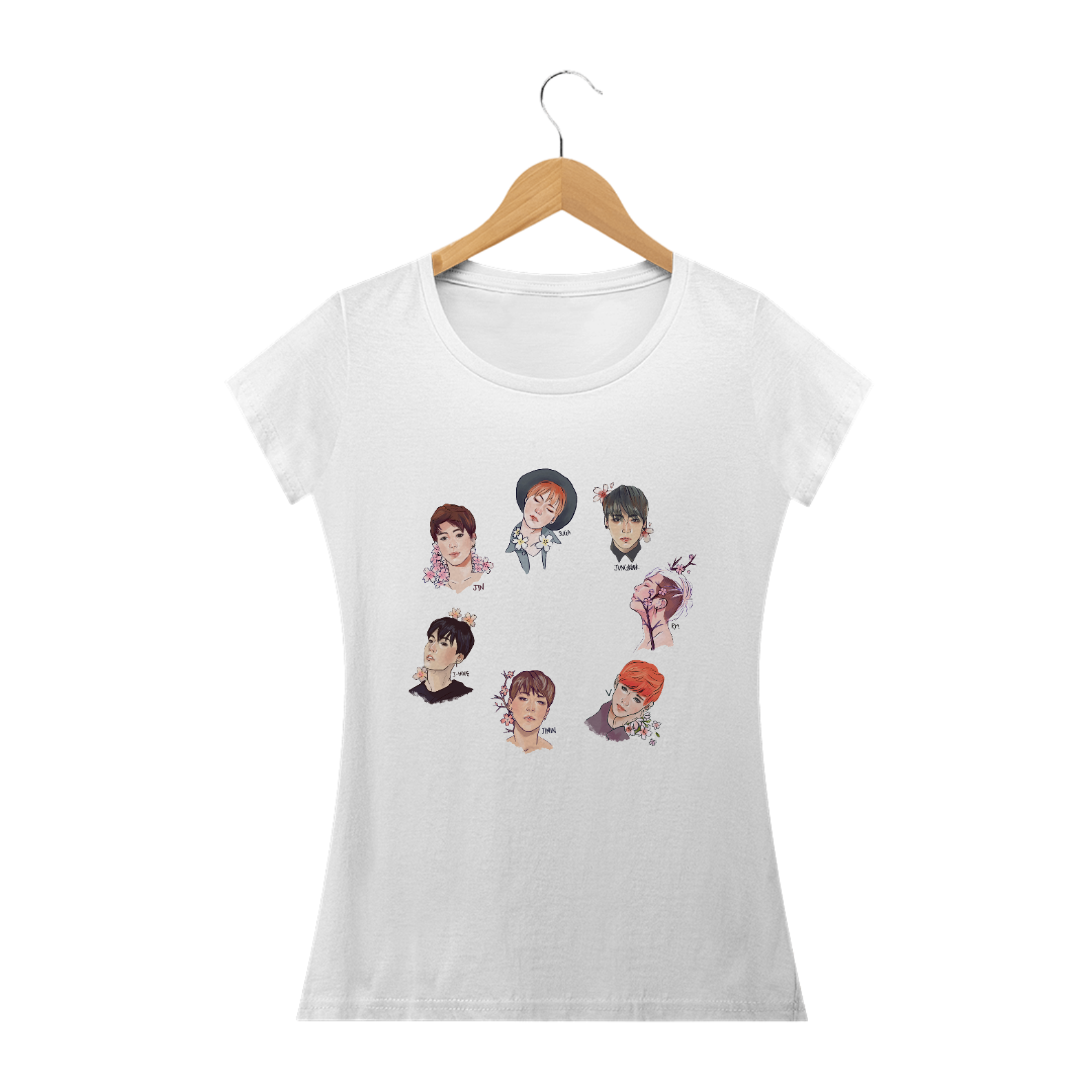Nome do produto: CAMISETA BABY LONG BTS MEMBROS FLOR