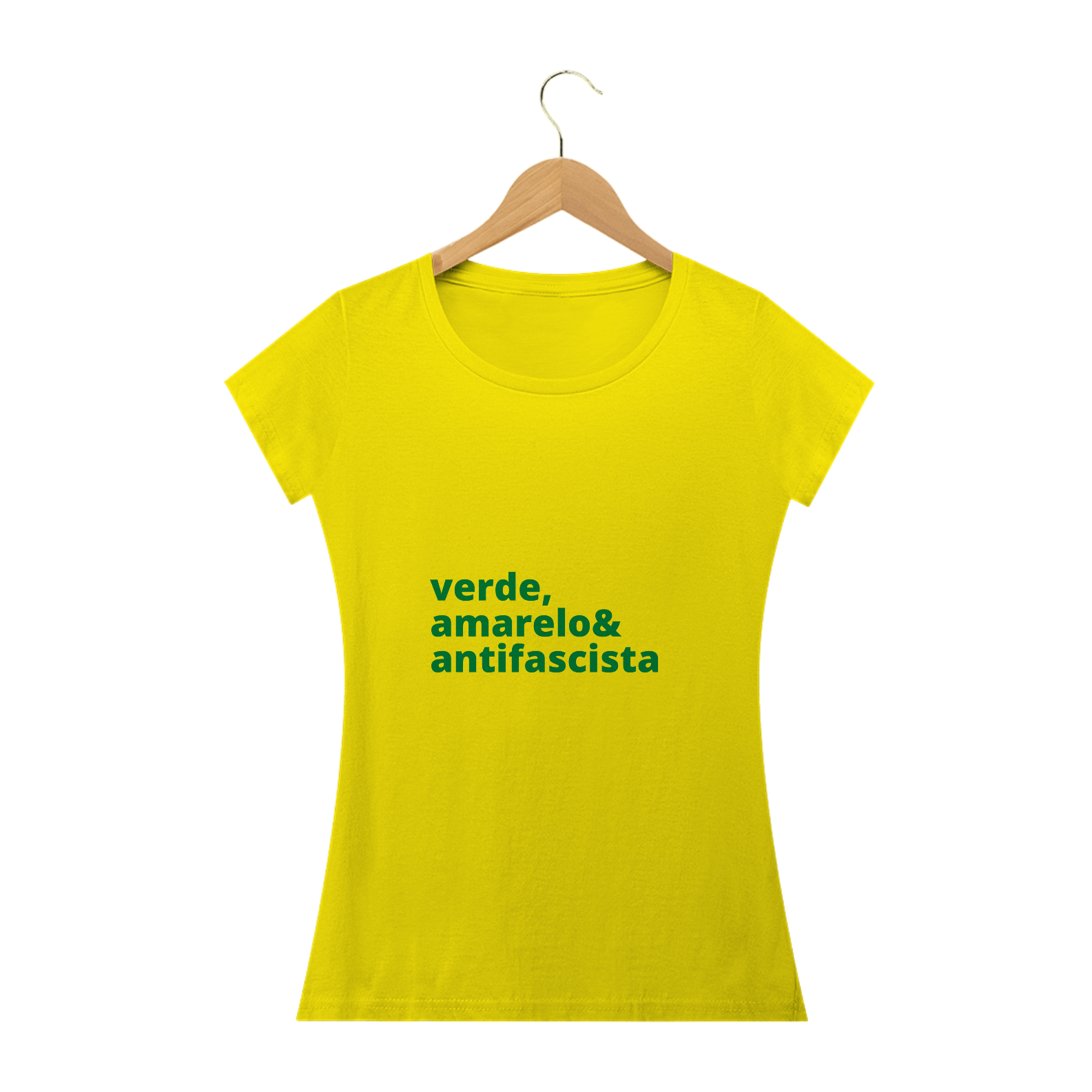 Nome do produto: Camiseta Fem. Verde, amarelo & antifascista
