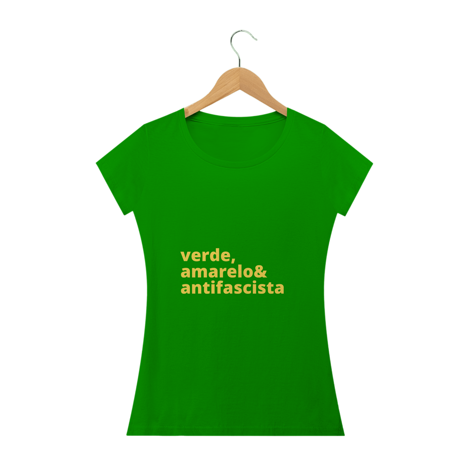 Nome do produto: Camisa Fem. Verde, amarelo & antifascista