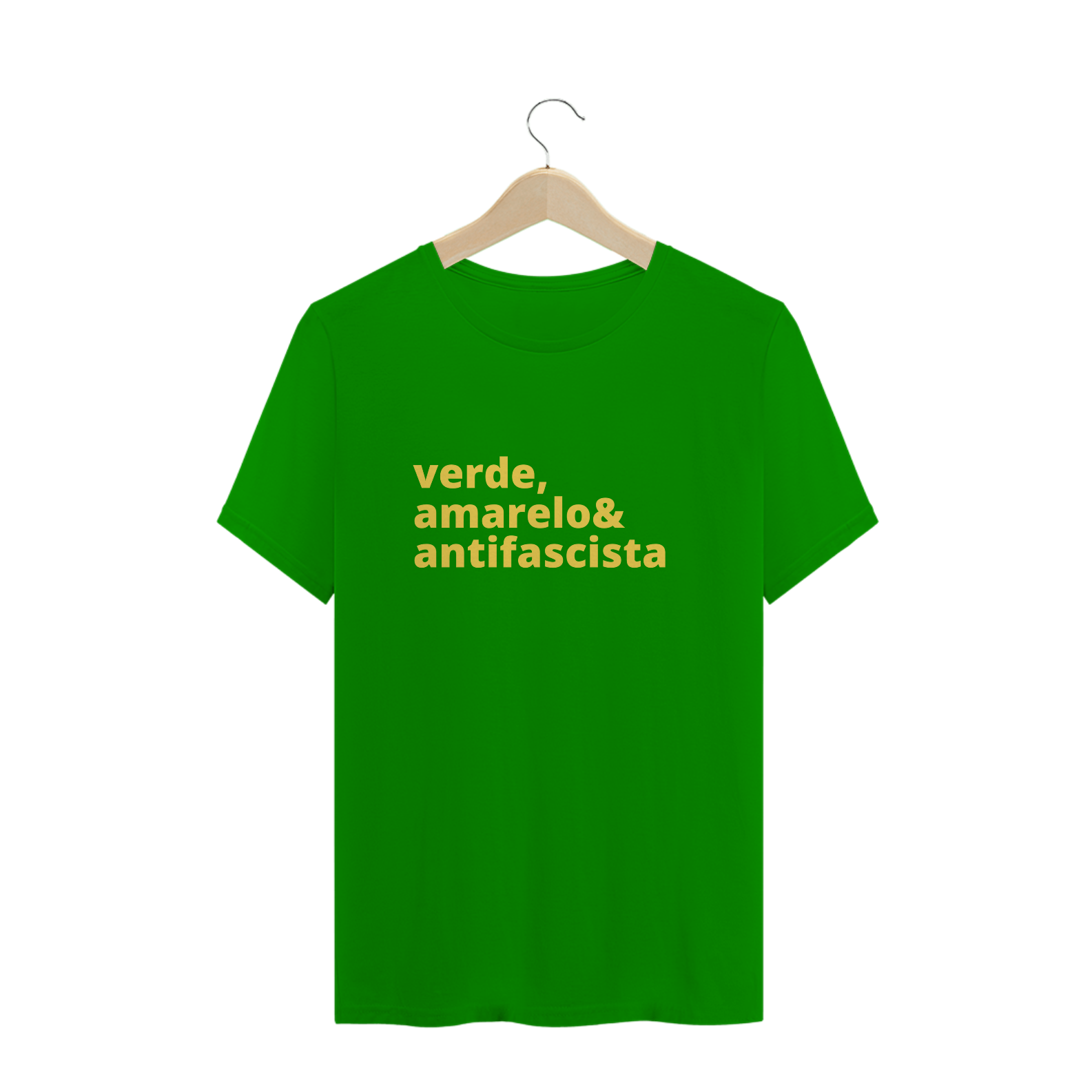 Nome do produto: Camiseta Masc. Verde, amarelo & antifascista