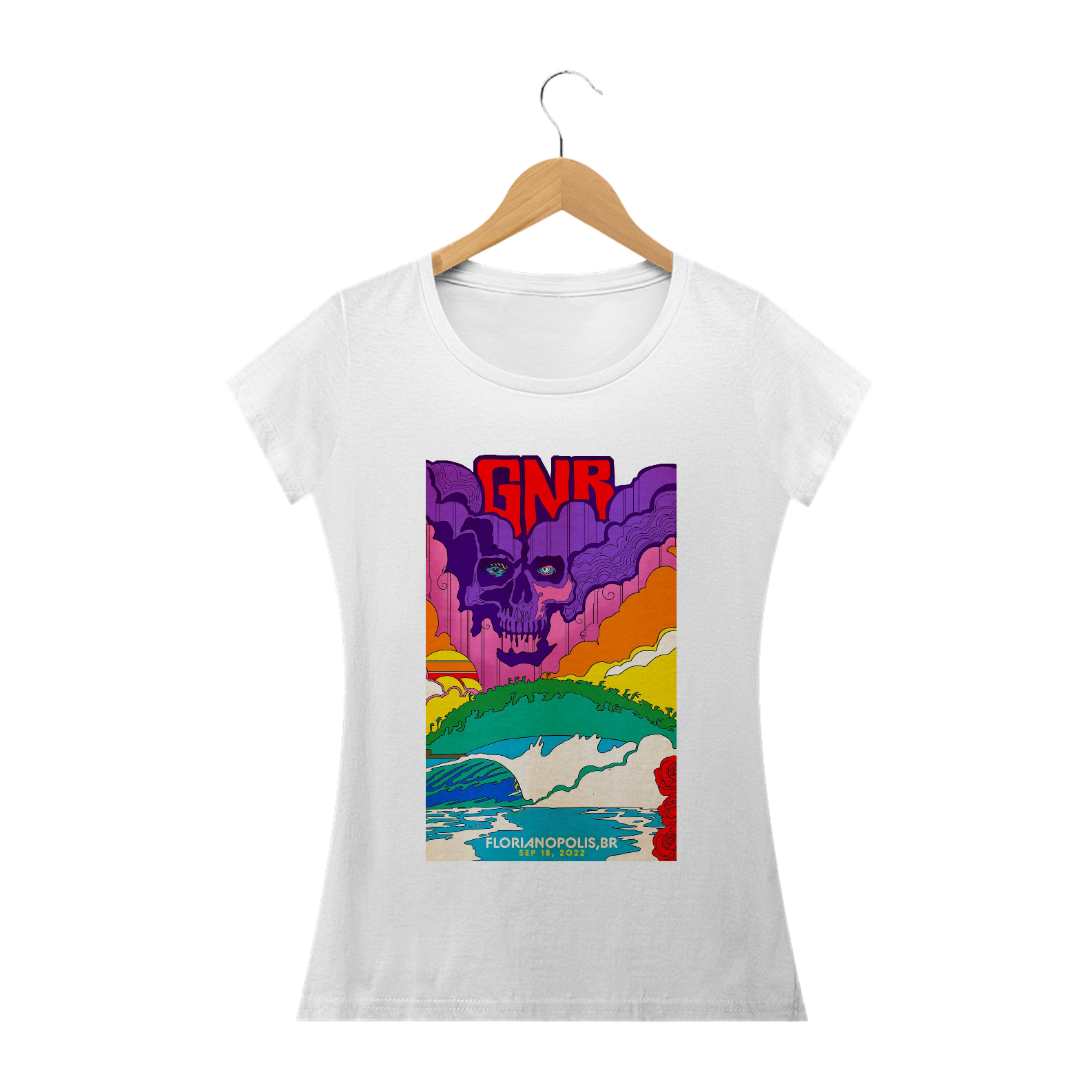 Nome do produto: Camisa Guns N\' Roses - Baby Look - Florianópolis 2022