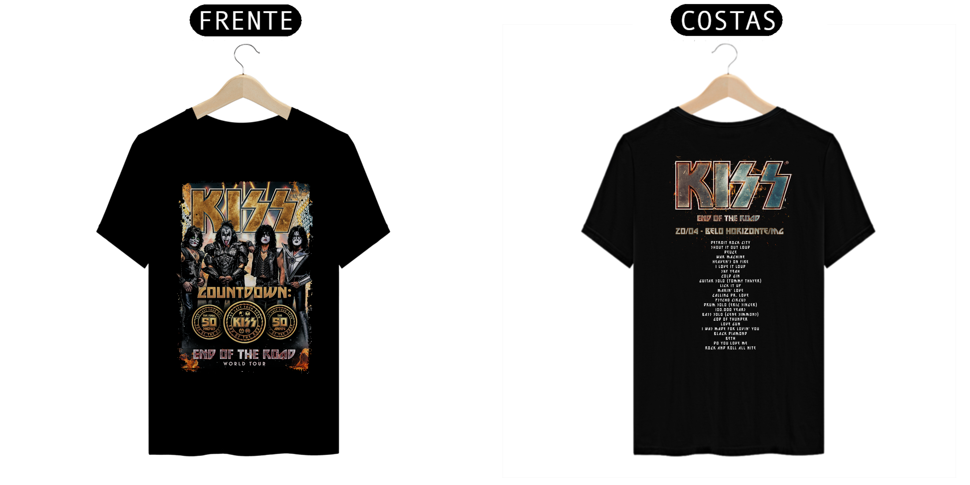 Nome do produto: Camisa Kiss - End Of The Road - Setlist de BH/MG