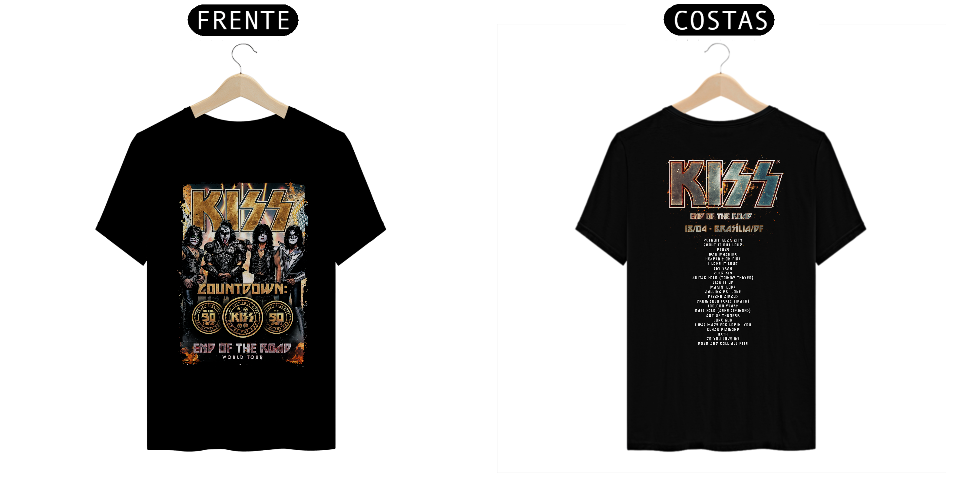 Nome do produto: Camisa Kiss - End Of The Road - Tour Brasil 2023 - Setlist de Brasília/DF