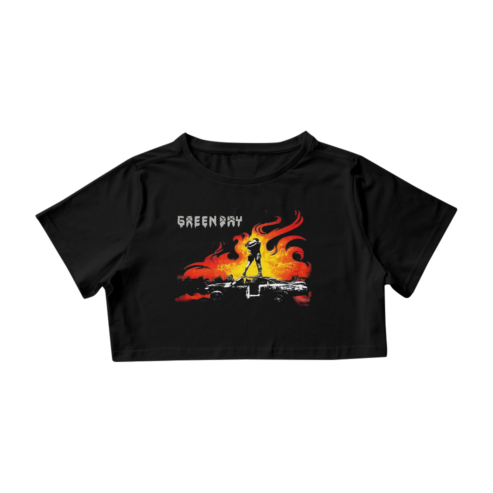Nome do produto: Cropped Green Day - 21st Century Carro em Chamas