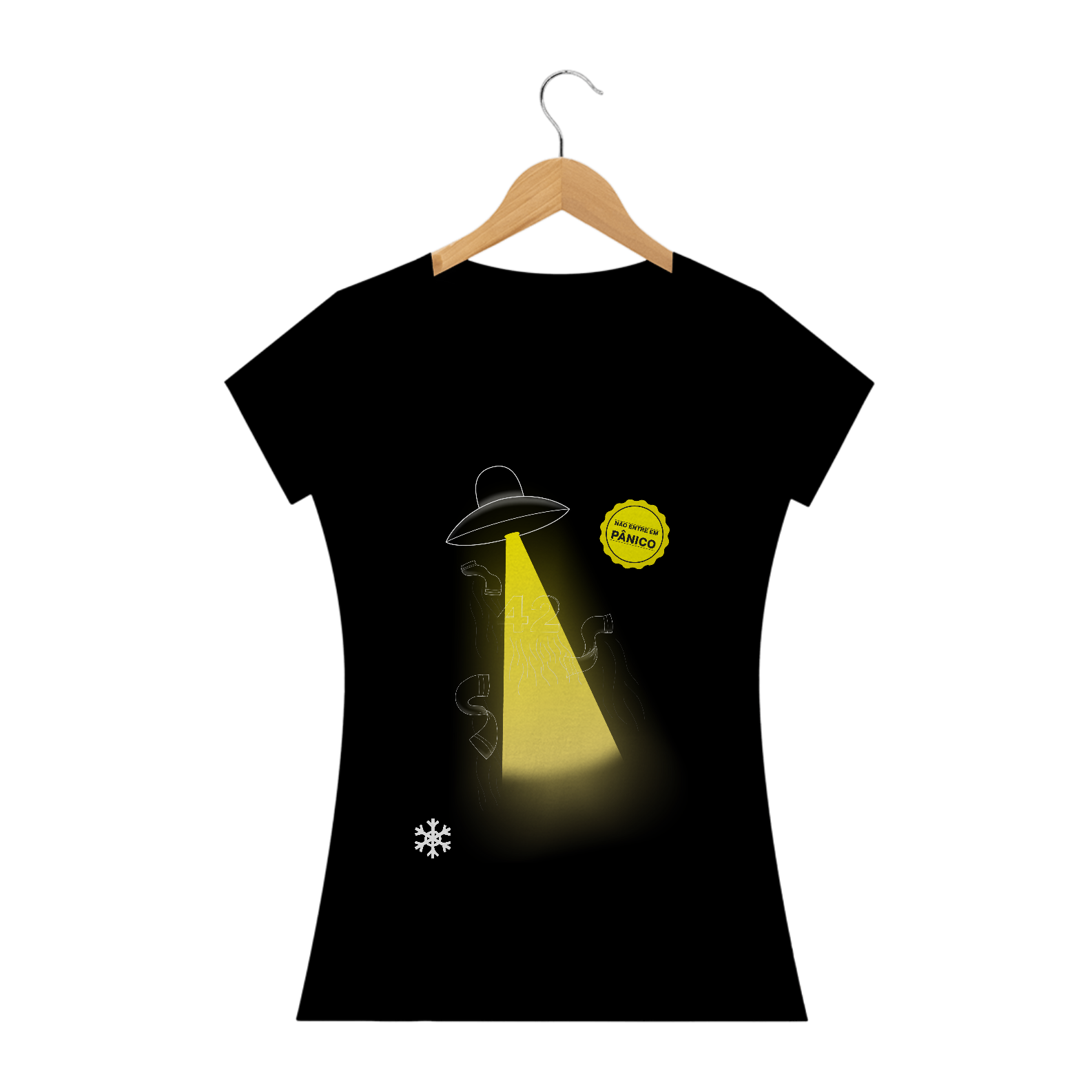 Nome do produto: Abdução 42 (Guia do Mochileiro) - Baby Look PRETA