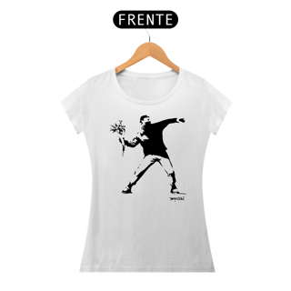 Camiseta Banksy Flores Baby Look algodão Prime