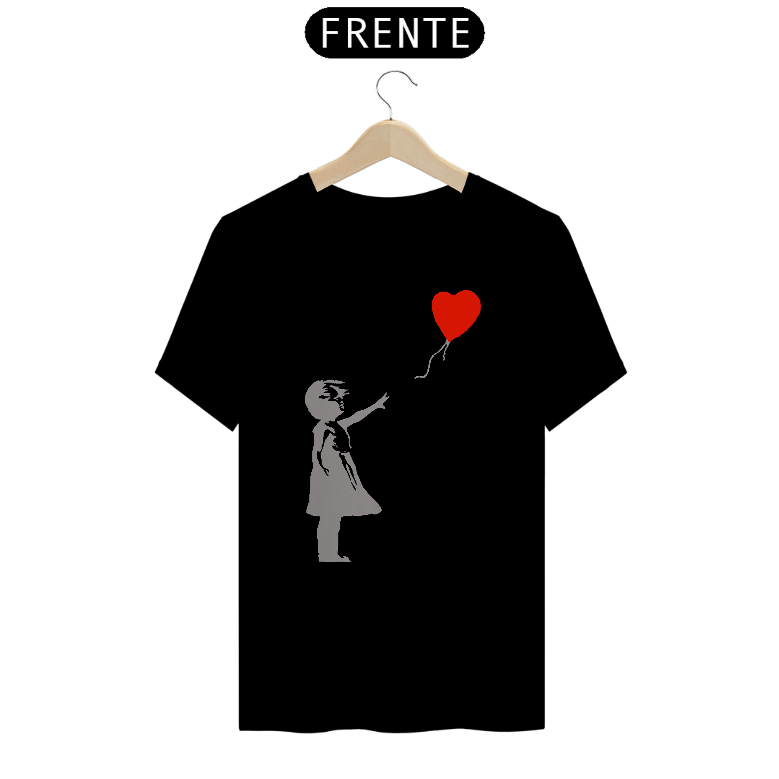 Camiseta Banksy Menina com Balão Algodão Prime Preta