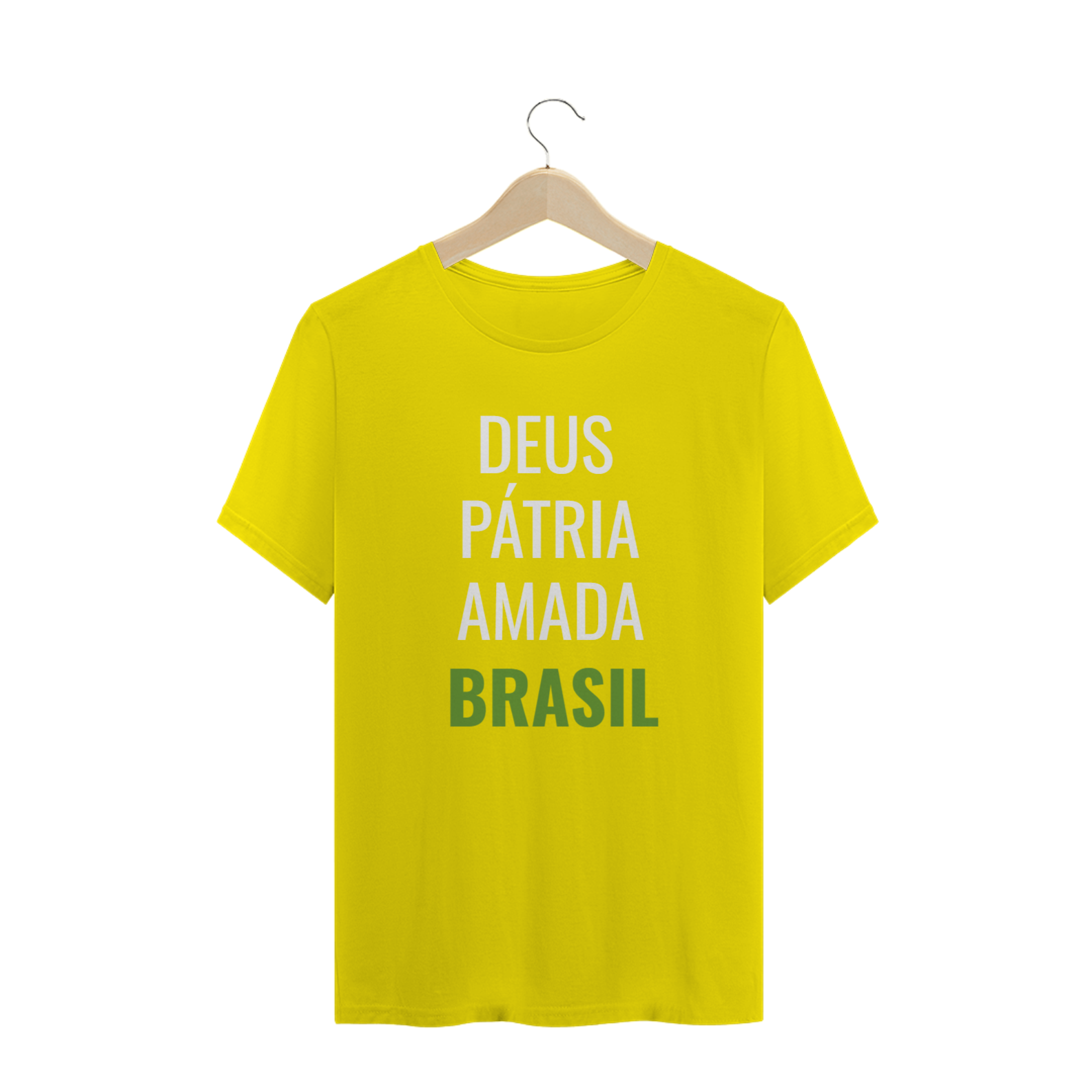 Nome do produto: Camiseta Amarela Deus Pátria Amada Brasil