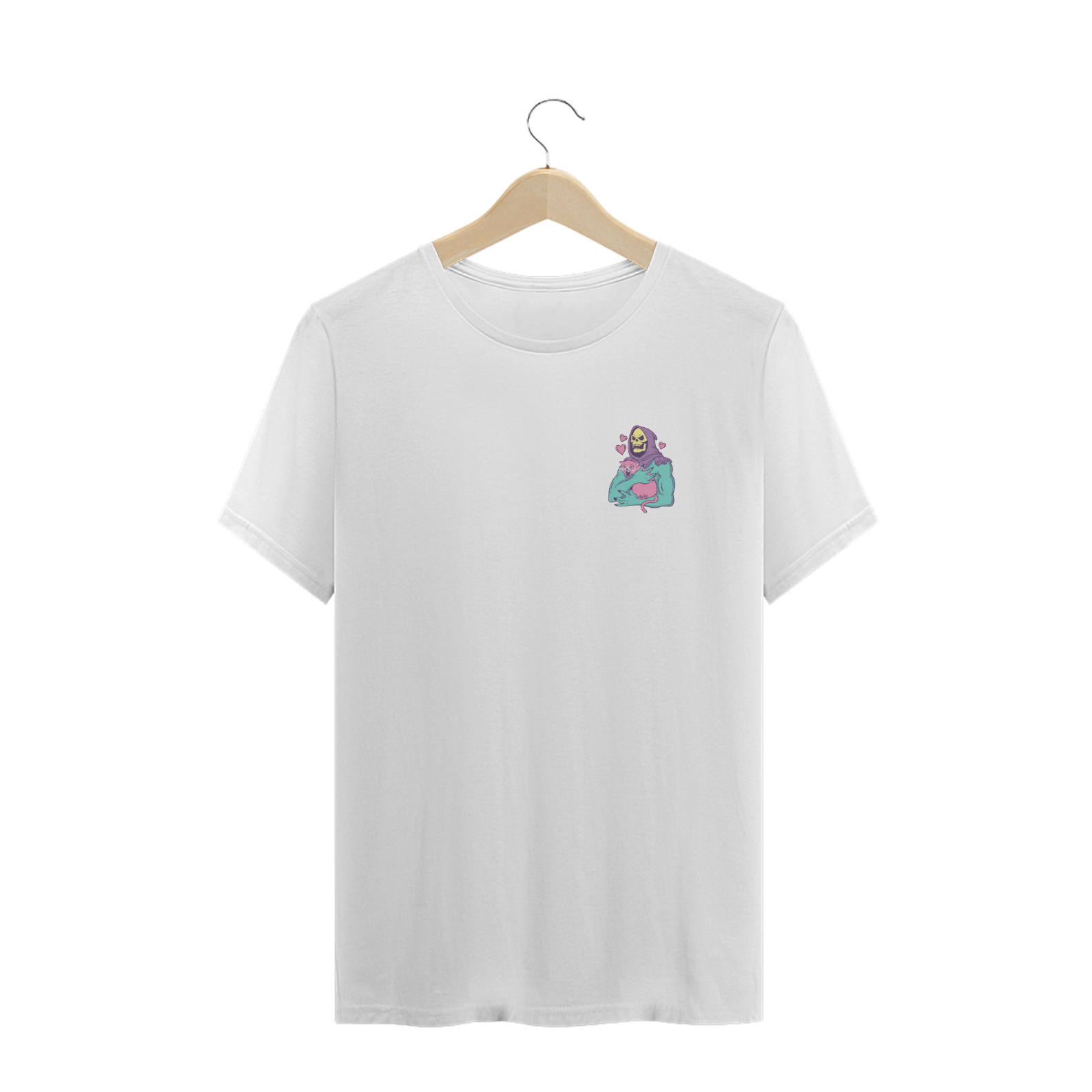 Nome do produto: Camiseta Classic Minimalista - Esqueleto com gato