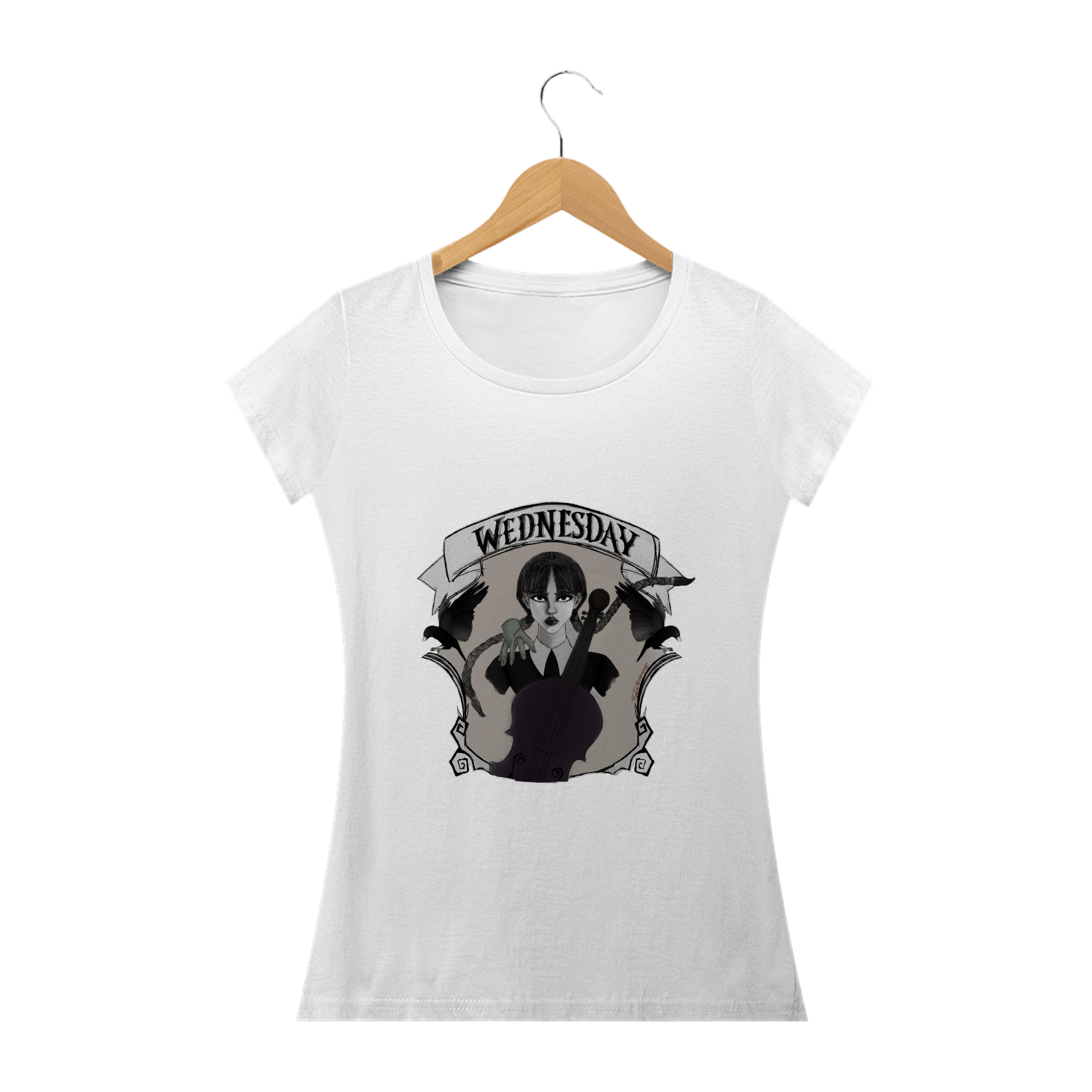 Nome do produto: Camiseta Wandinha - Arte By: Paula Rodrigues