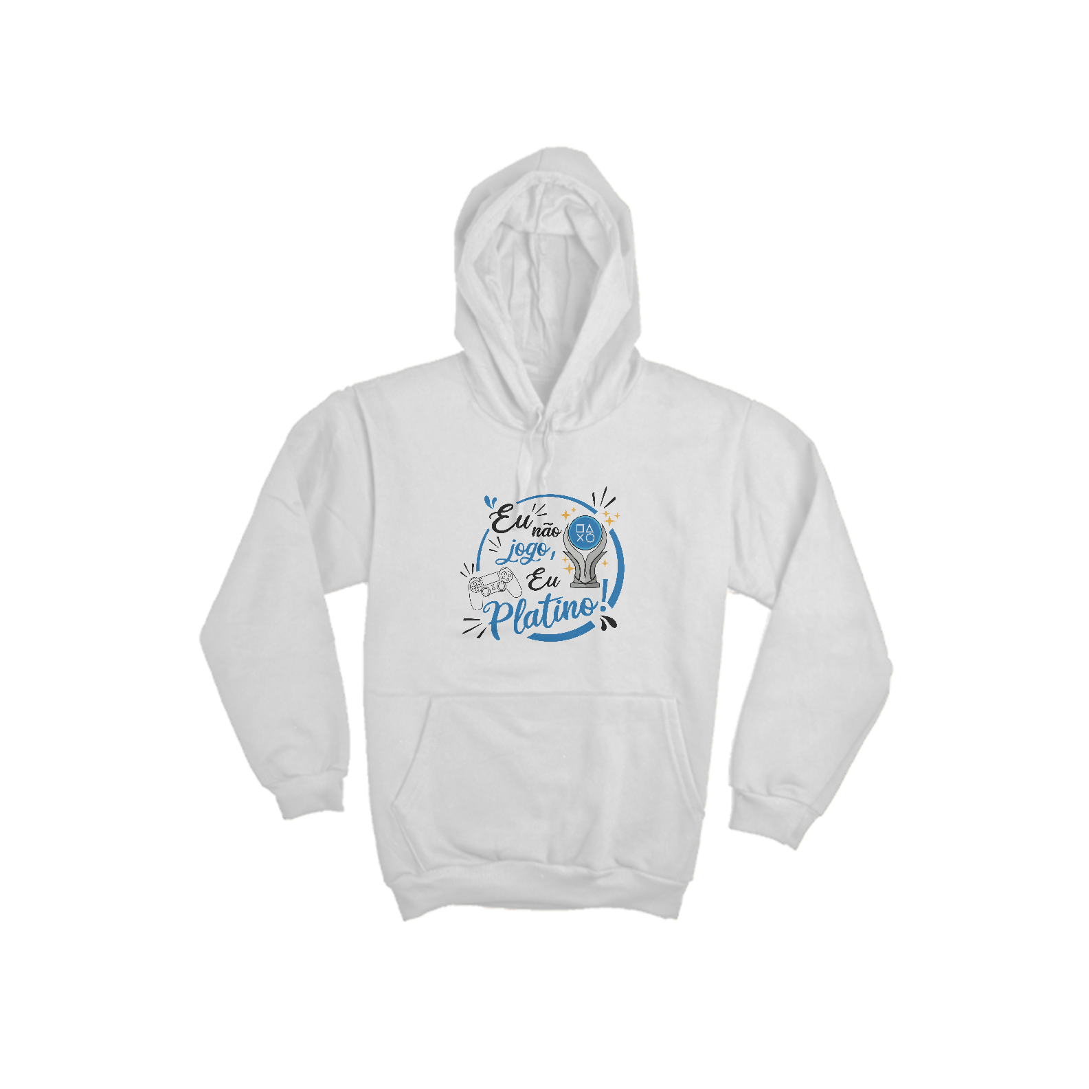 Nome do produto: Blusa Moletom Canguru Eu não jogo eu Platino! Branca