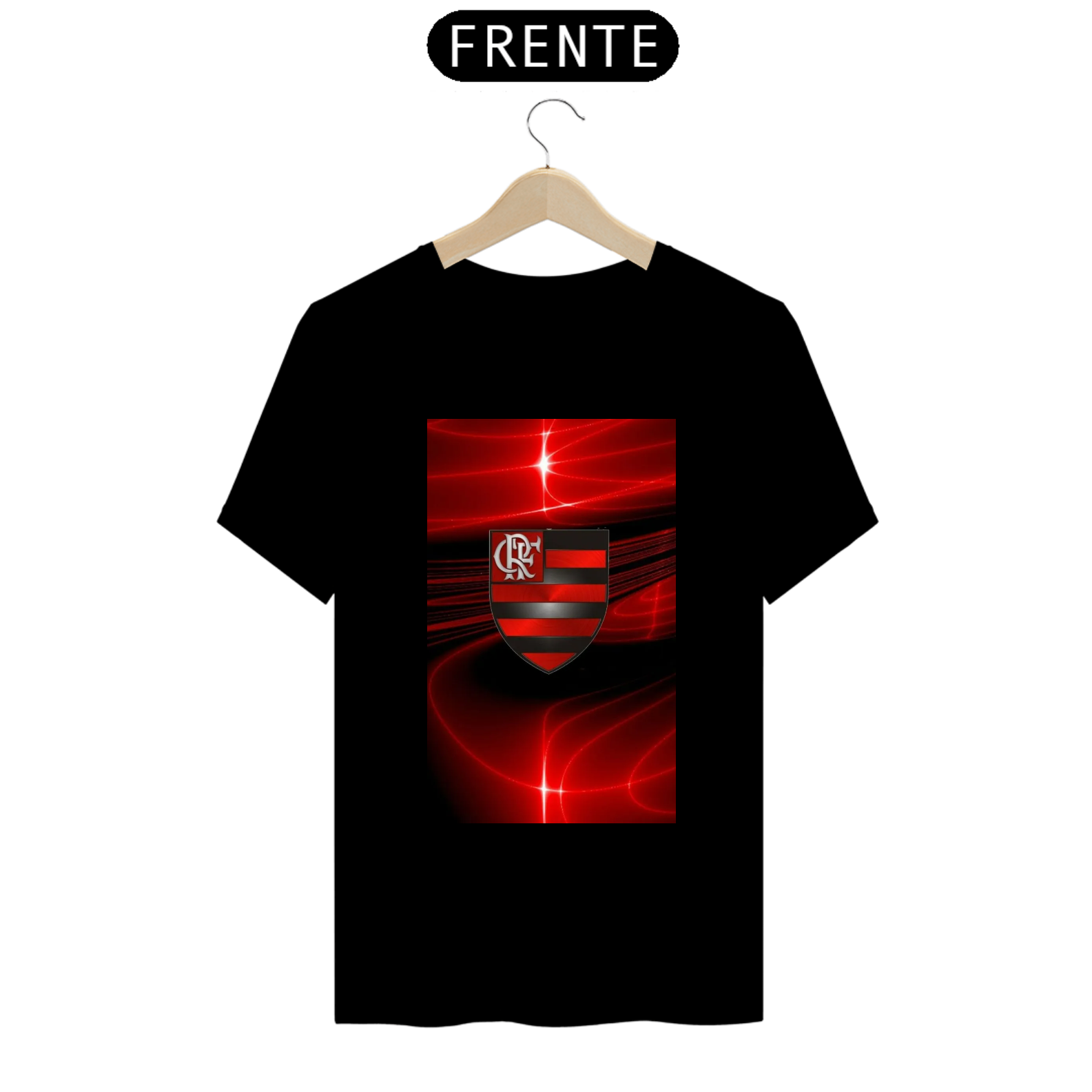 Nome do produto: Camisa com raios de luz e escudo do flamengo.