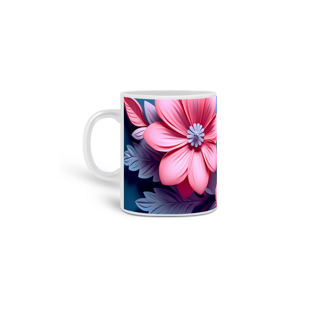 Nome do produto: Caneca Branca - Flores 3D