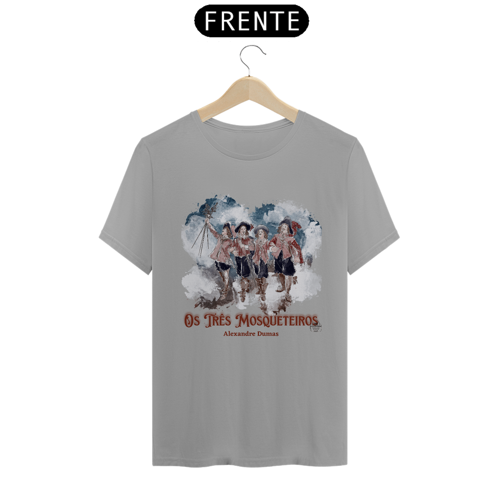 Nome do produto: Os Três Mosqueteiros, Alexandre Dumas TShirt Quality (Branca/Cinza)