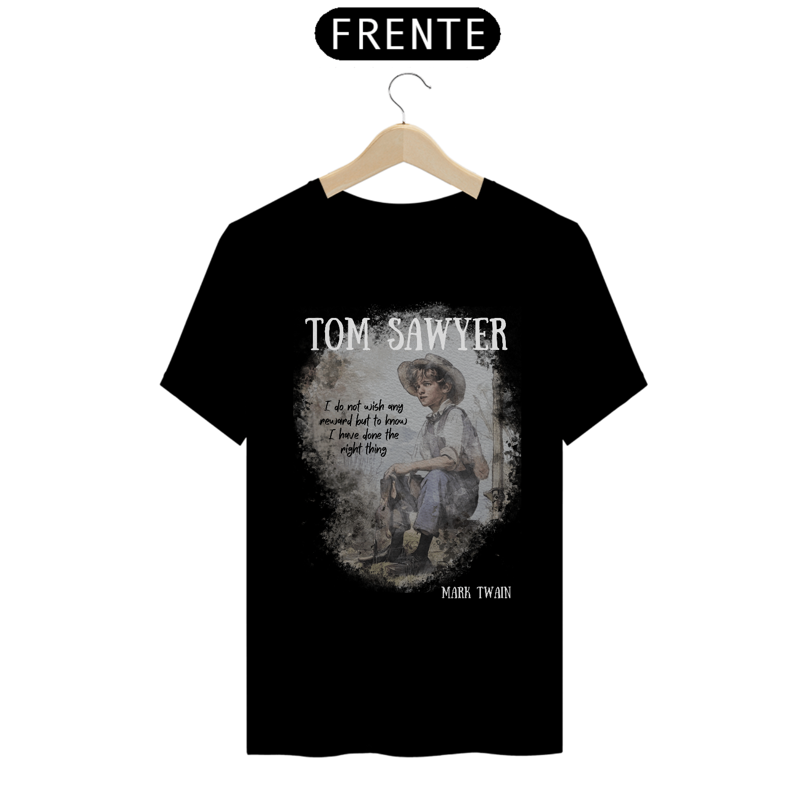 Nome do produto: Tom Sawyer, Mark TwainTShirt Quality (Preto)