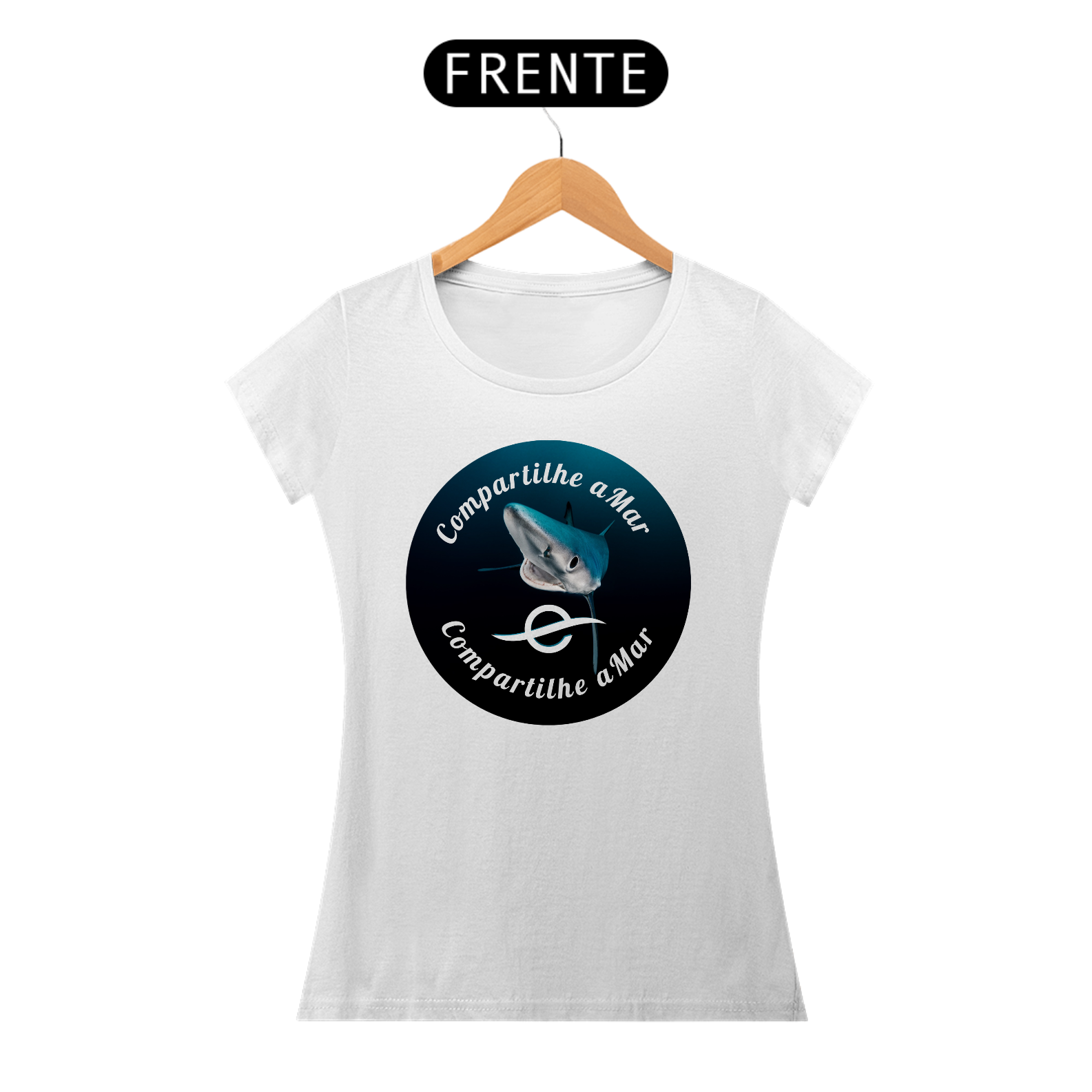 Nome do produto: Camiseta Feminina Tubarão Compartilhe aMar