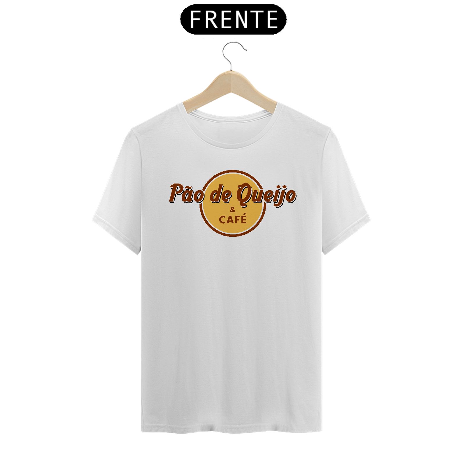 Nome do produto: CAMISETA BÁSICA PÃO DE QUEIJO E CAFÉ