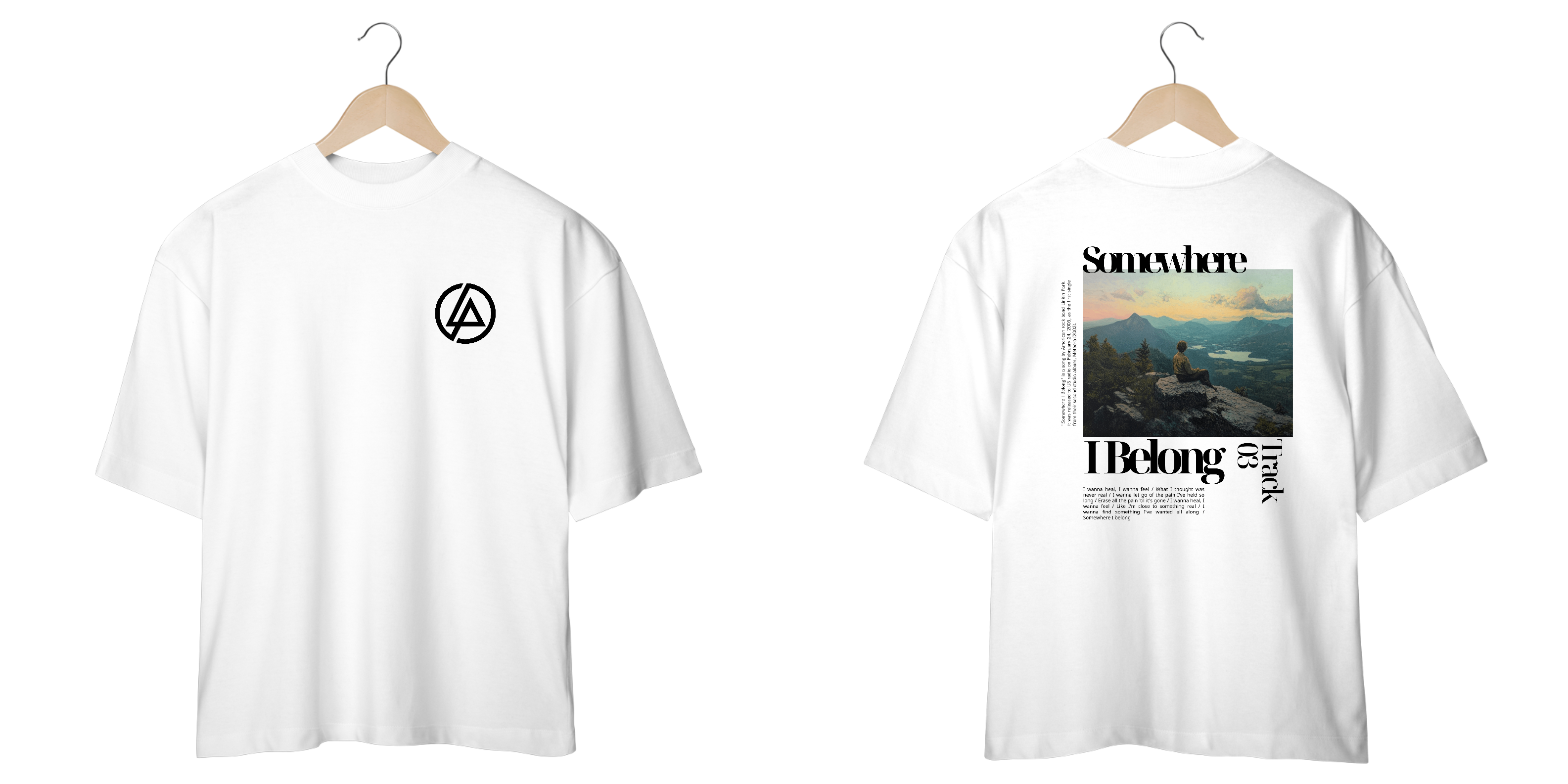 Camiseta Oversized Linkin Park Somewhere I Belong (Branca & Off White, Frente & Costas)