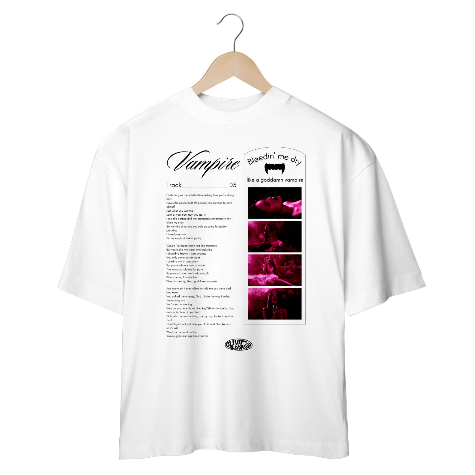 Camiseta Oversized Olivia Rodrigo Vampire (Branca  & Off White)