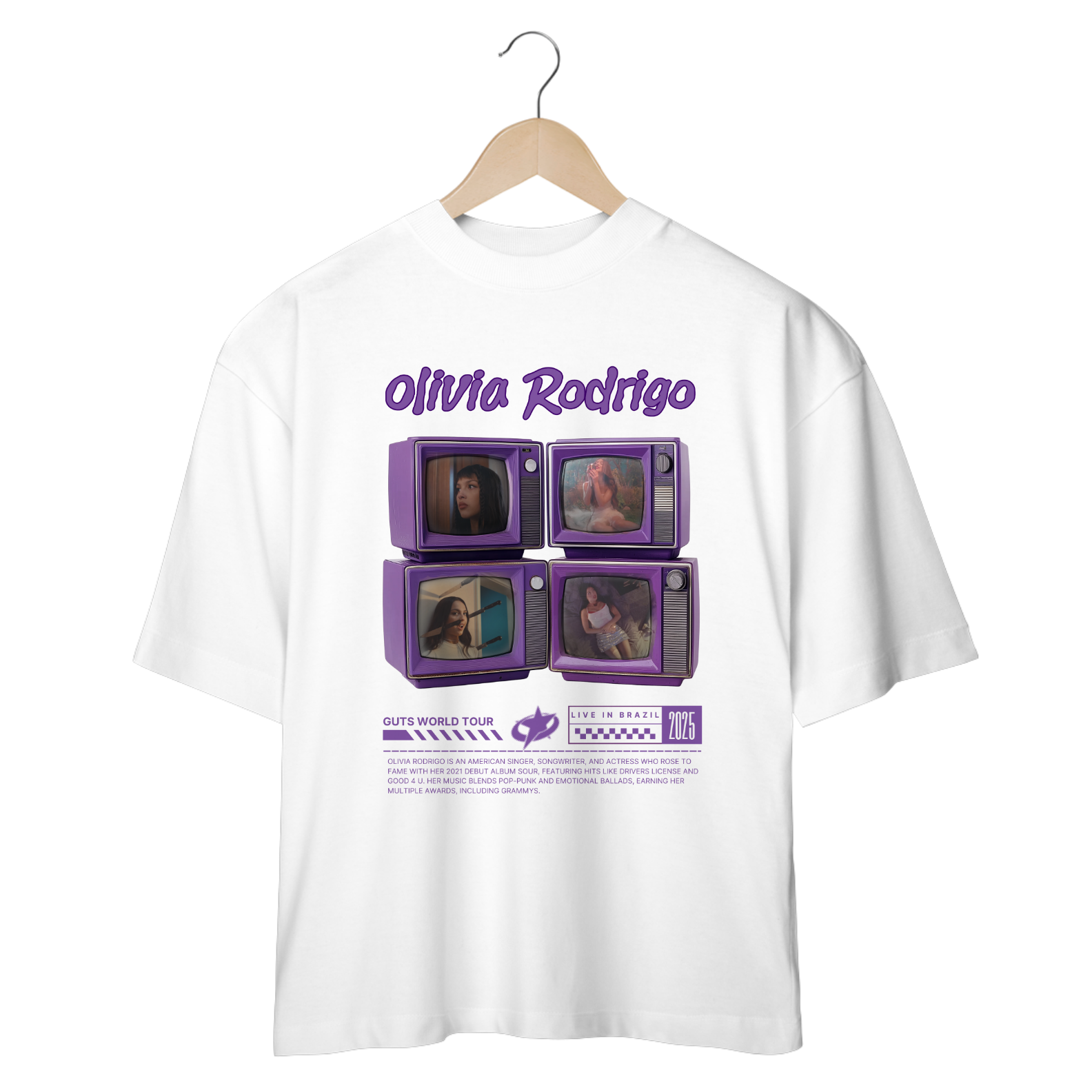 Camiseta Oversized Olivia Rodrigo Guts Music Videos
