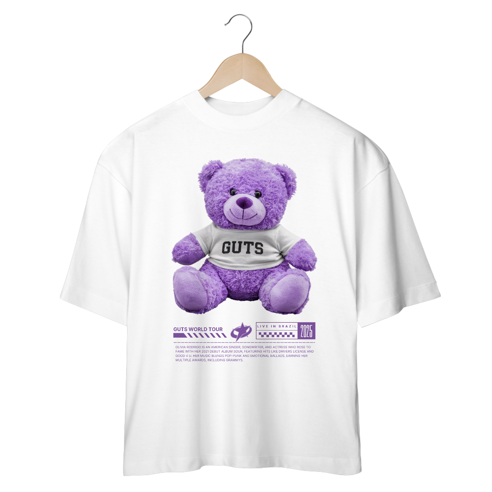 Camiseta Oversized Olivia Rodrigo Guts Teddy Bear