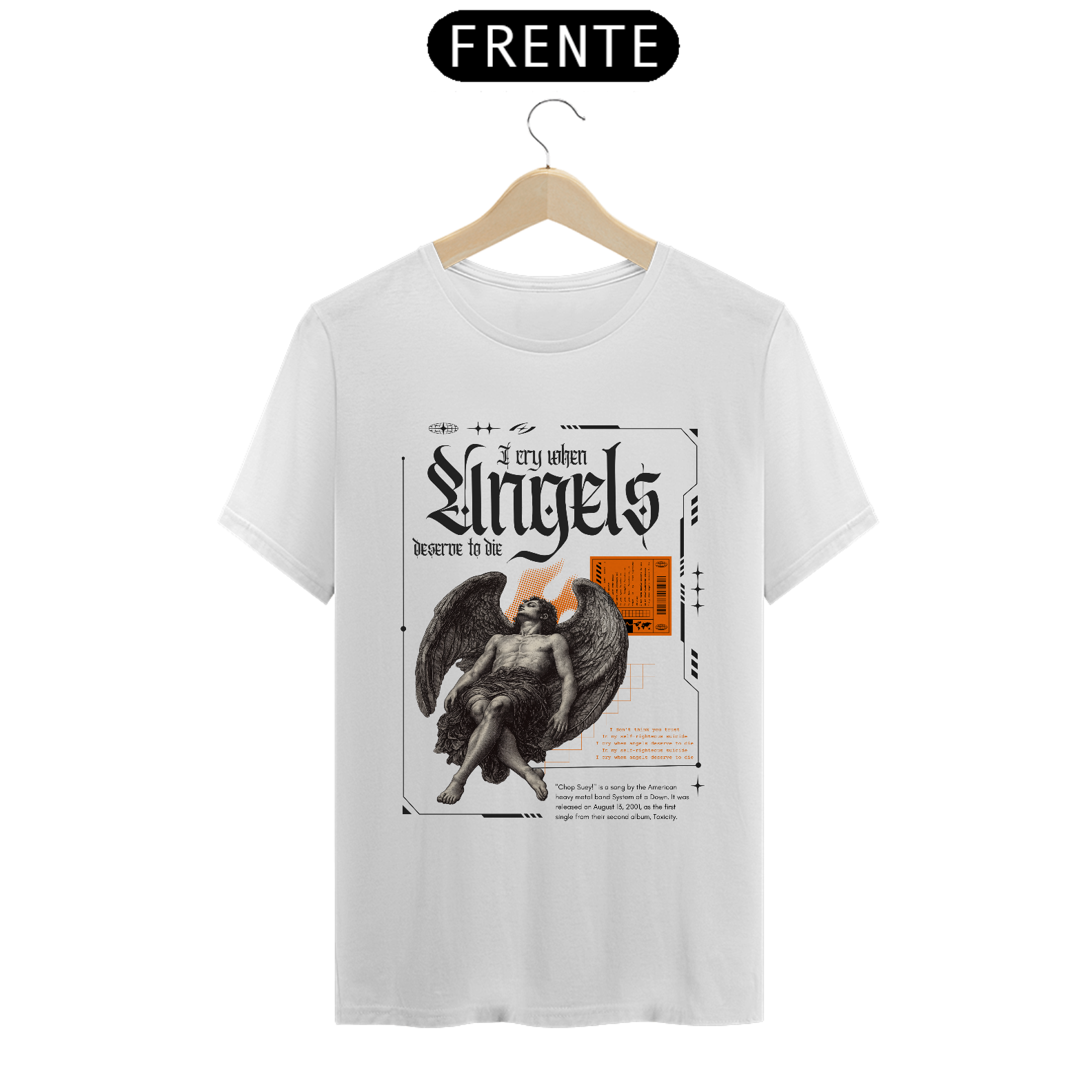 Camiseta System Of a Down Chop Suey! (Branca, Estampa Frente)