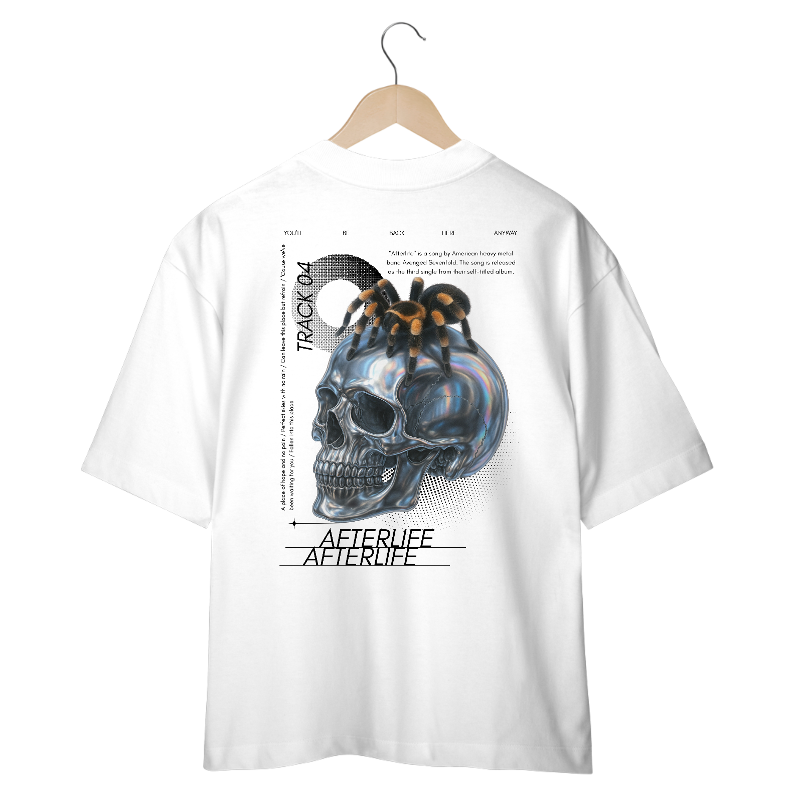 Camiseta Oversized Avenged Sevenfold Afterlife (Estampa nas Costas, Branca e Off White)
